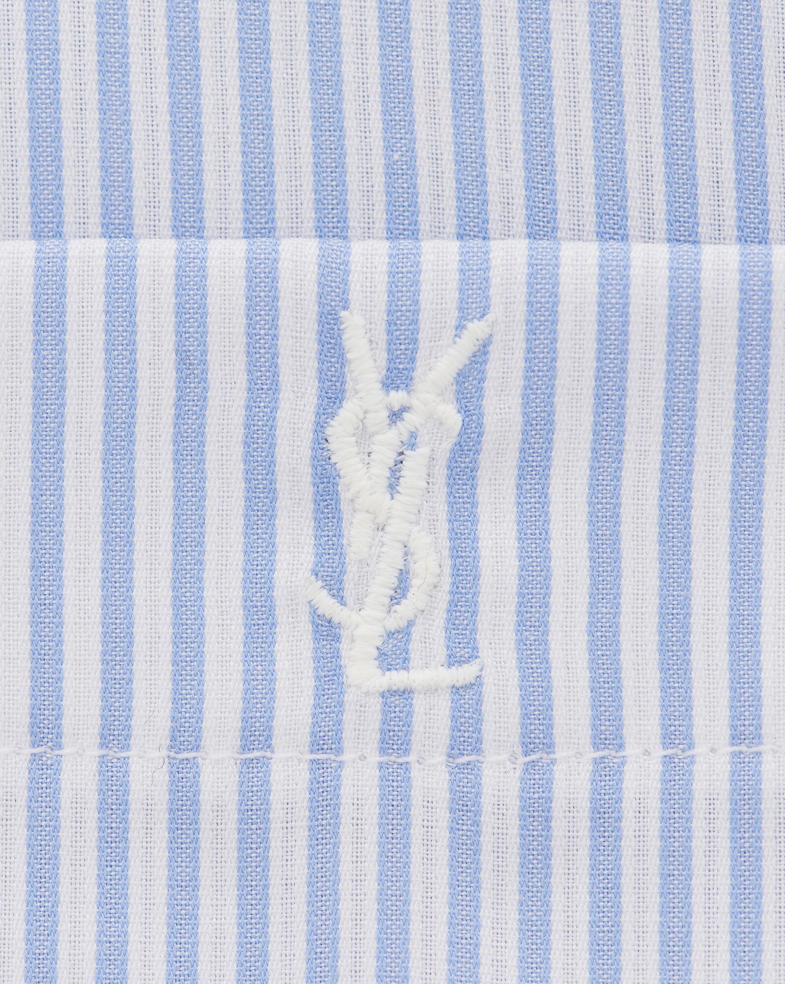 YSL Cassandre Shirt In Striped Cotton Poplin Blanc Ciel | SZKBT5917