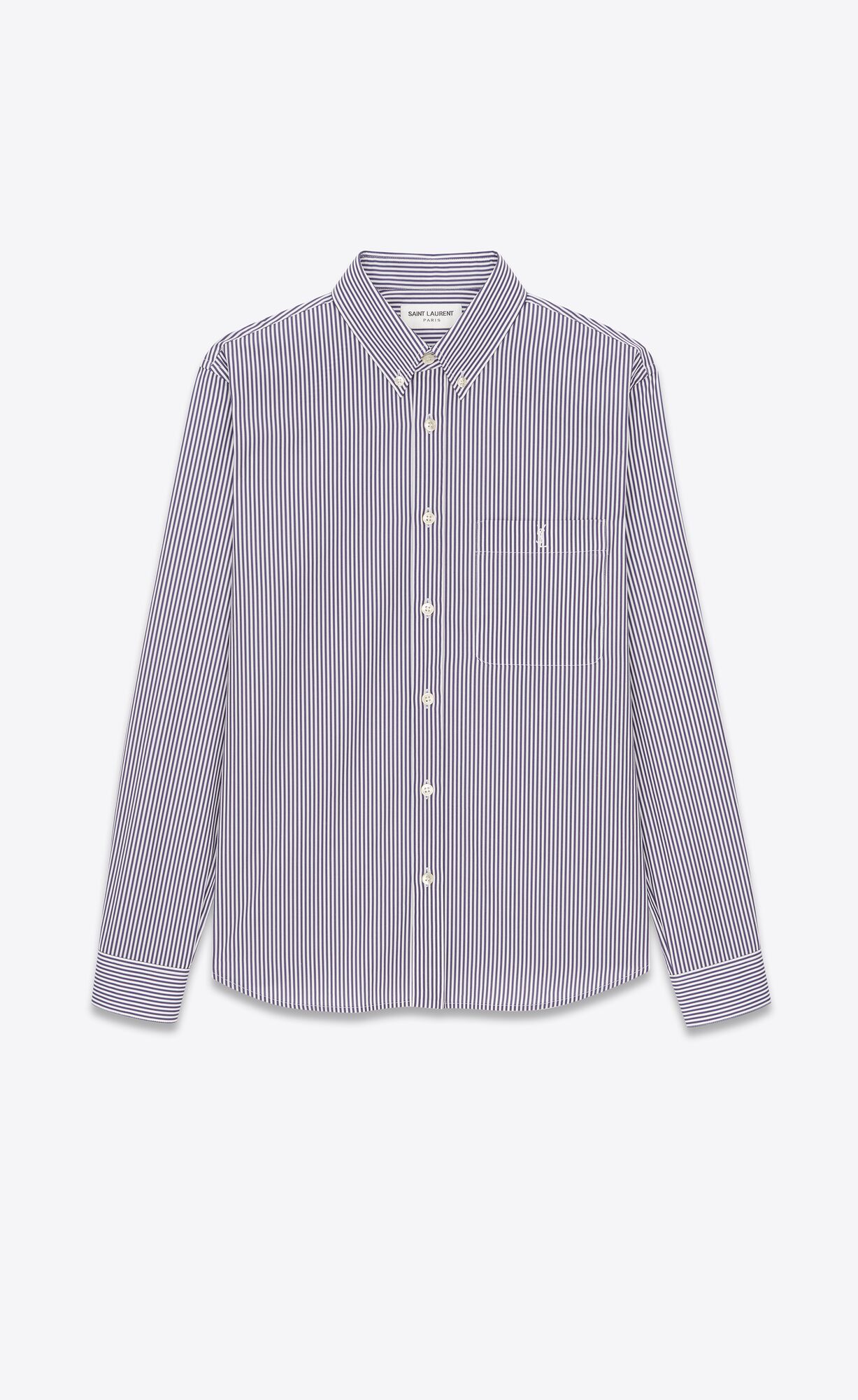 YSL Cassandre Shirt In Striped Cotton Poplin Blanc Et Encre | THSPB6874