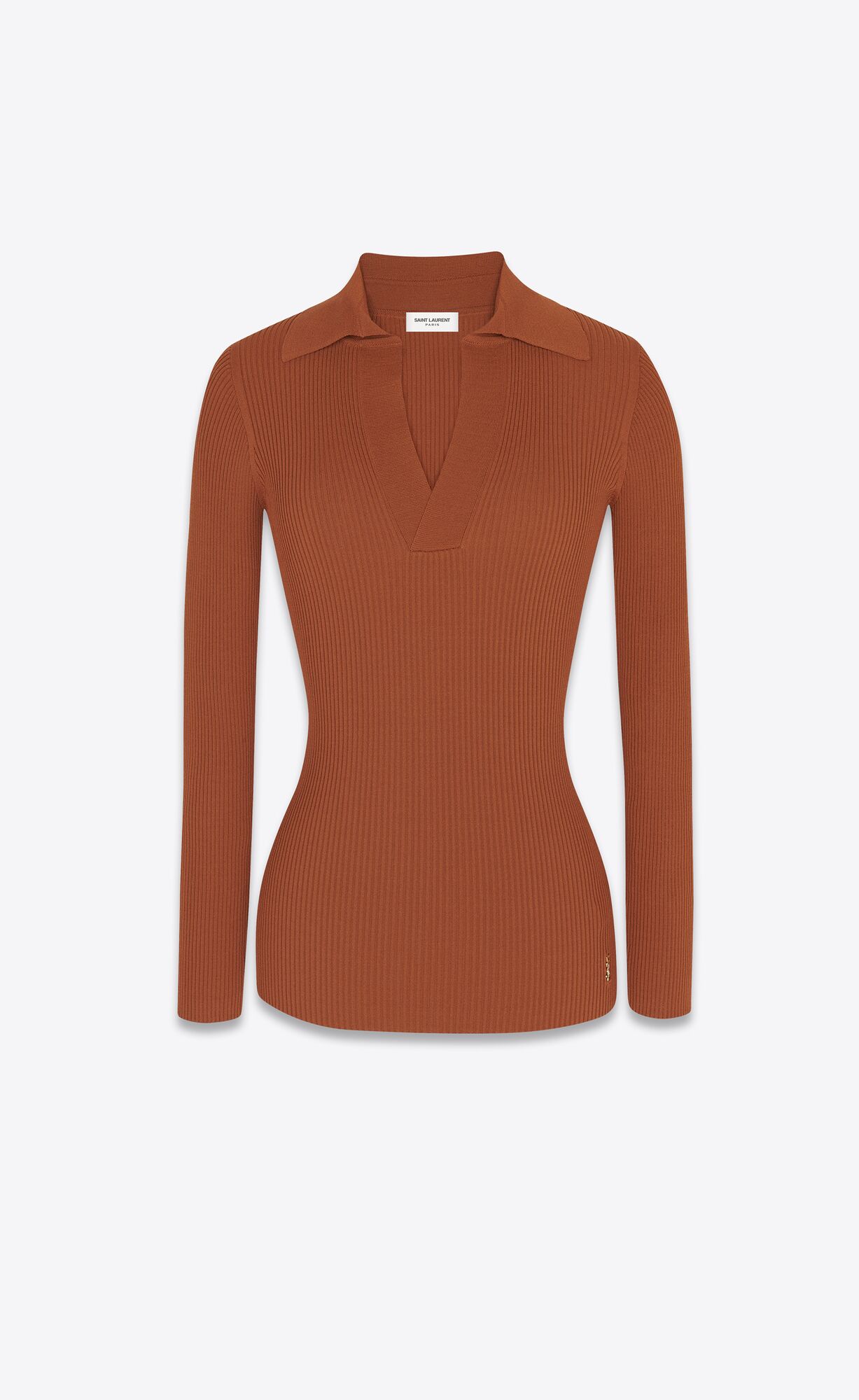 YSL Cassandre Top In Ribbed Knit Caramel | UOGCD1490