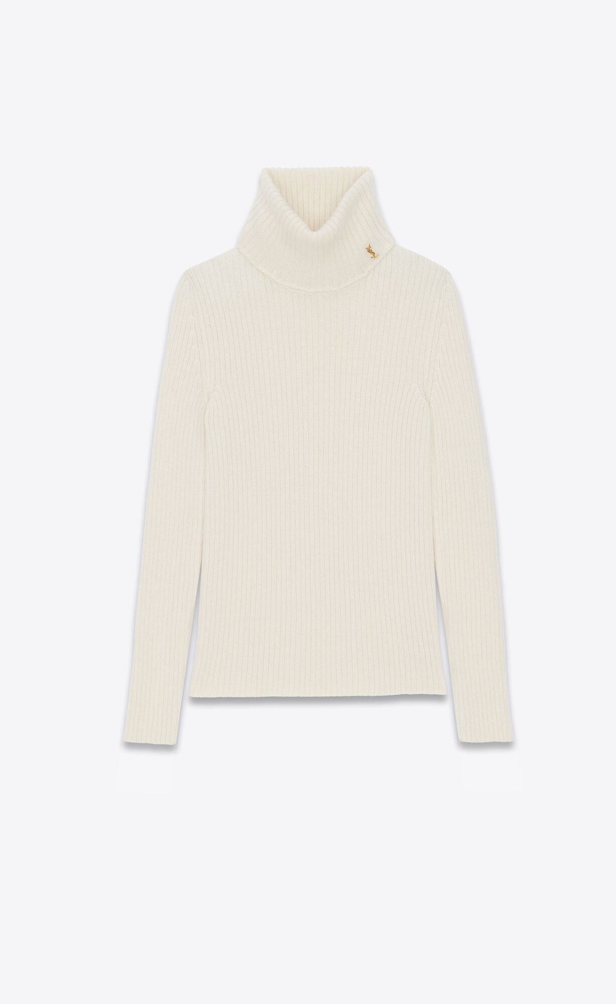 YSL Cassandre Turtleneck Sweater In Wool, Cashmere And Mohair Naturel | CKDFE8970