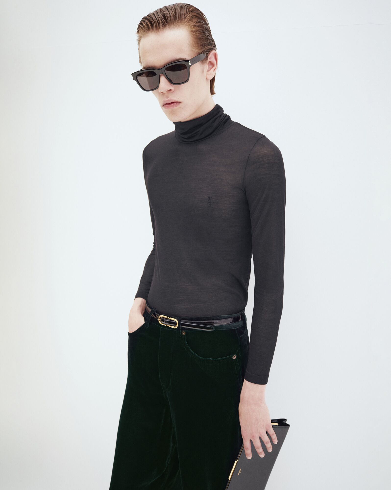 YSL Cassandre Turtleneck Top In Silk Jersey Black | AEVRW3079