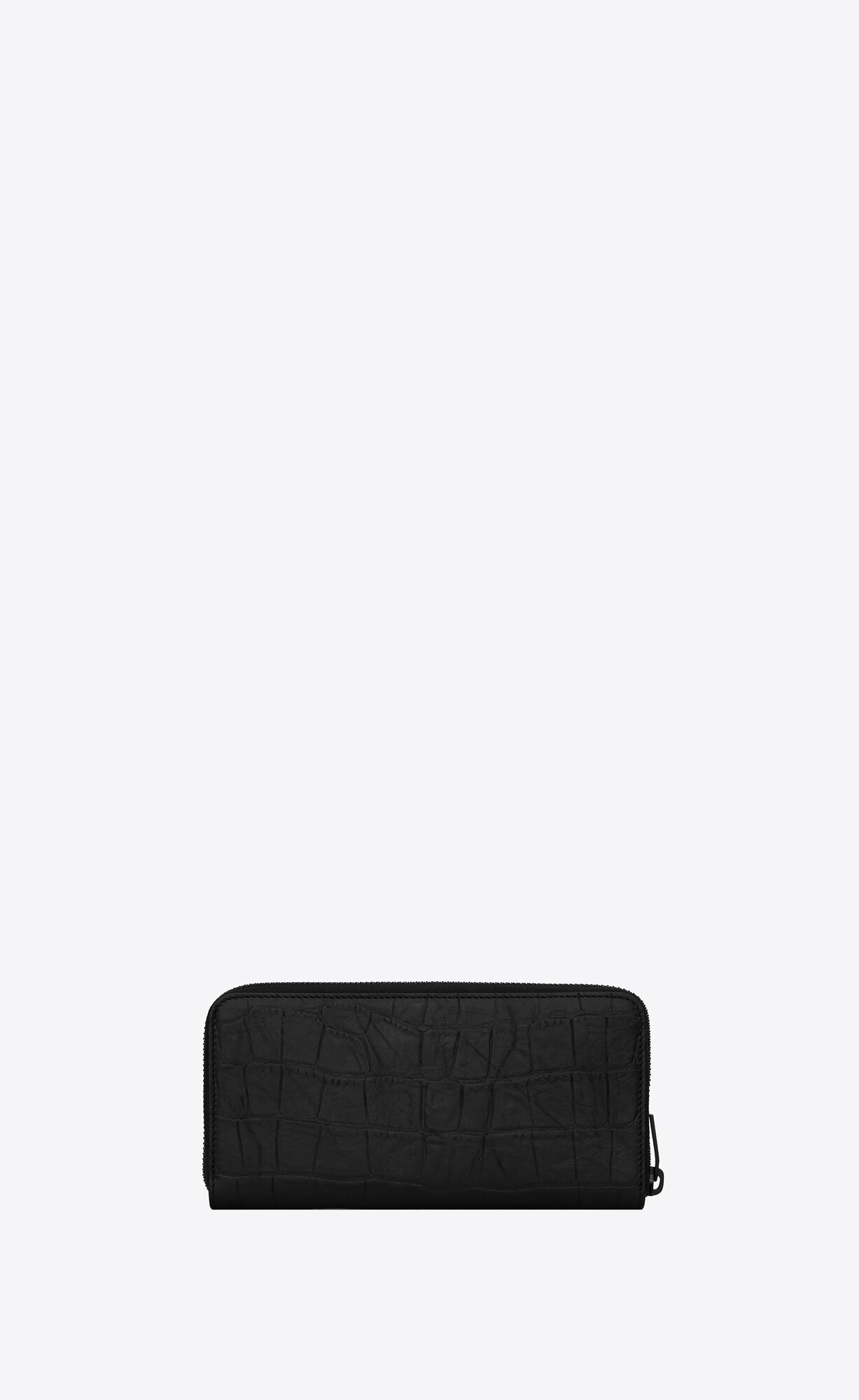 YSL Cassandre Zip-around Wallet In Crocodile-embossed Leather Black | QJGAE6123