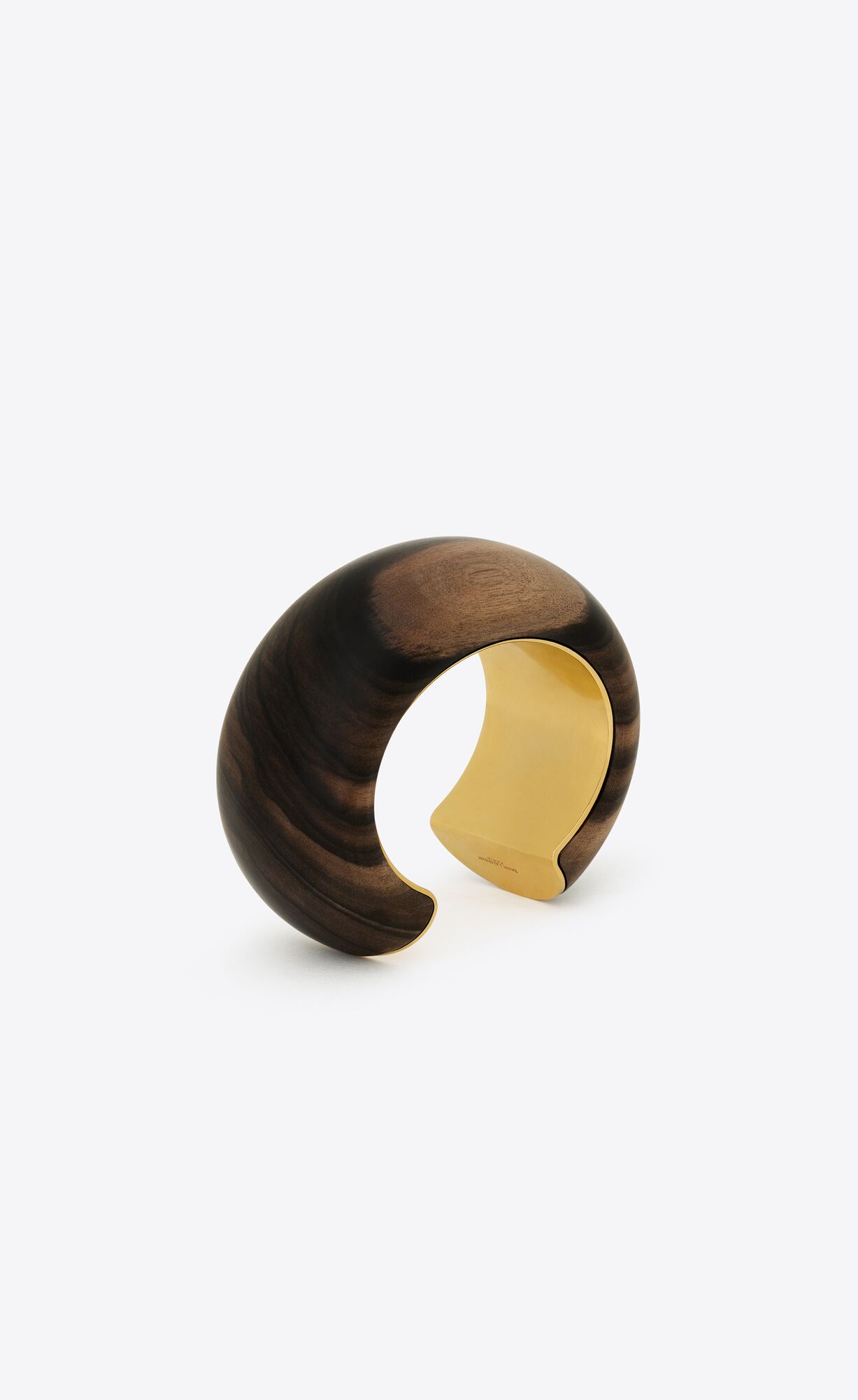 YSL Chunky Cuff In Wood And Metal Dark Brown And Gold | QZGLN0148