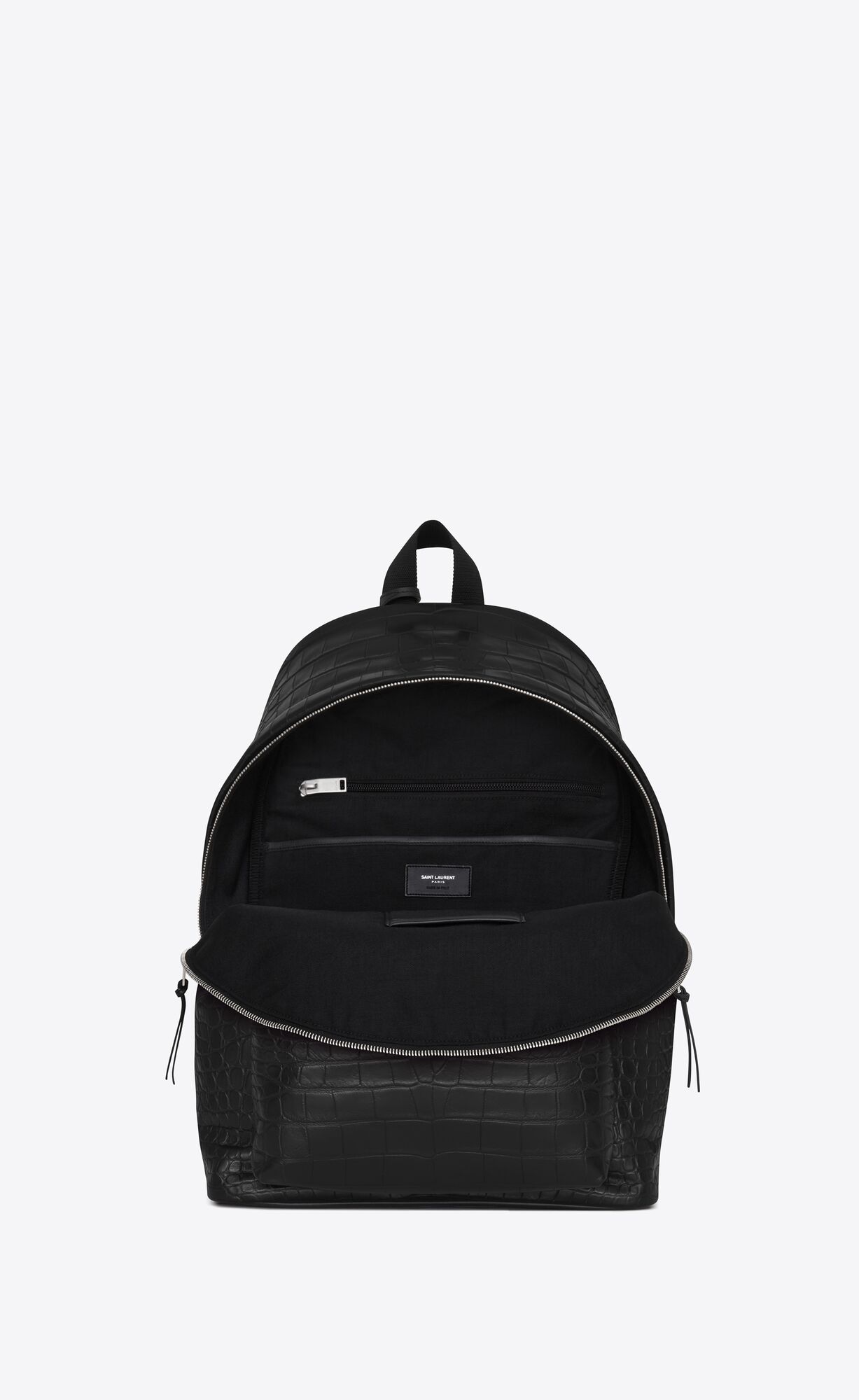 YSL City Backpack In Crocodile-embossed Leather Black | PMDYU5960