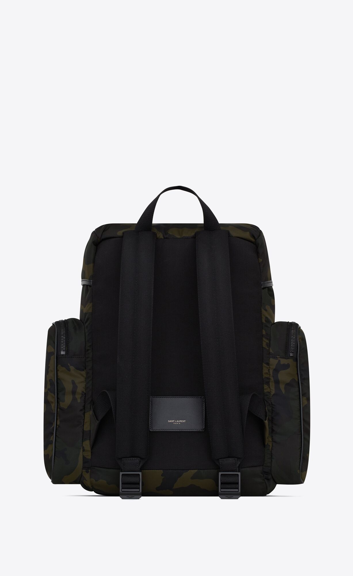 YSL City Multi-pocket Backpack In Smooth Leather And Nylon Black And Khaki | AEHRI8069