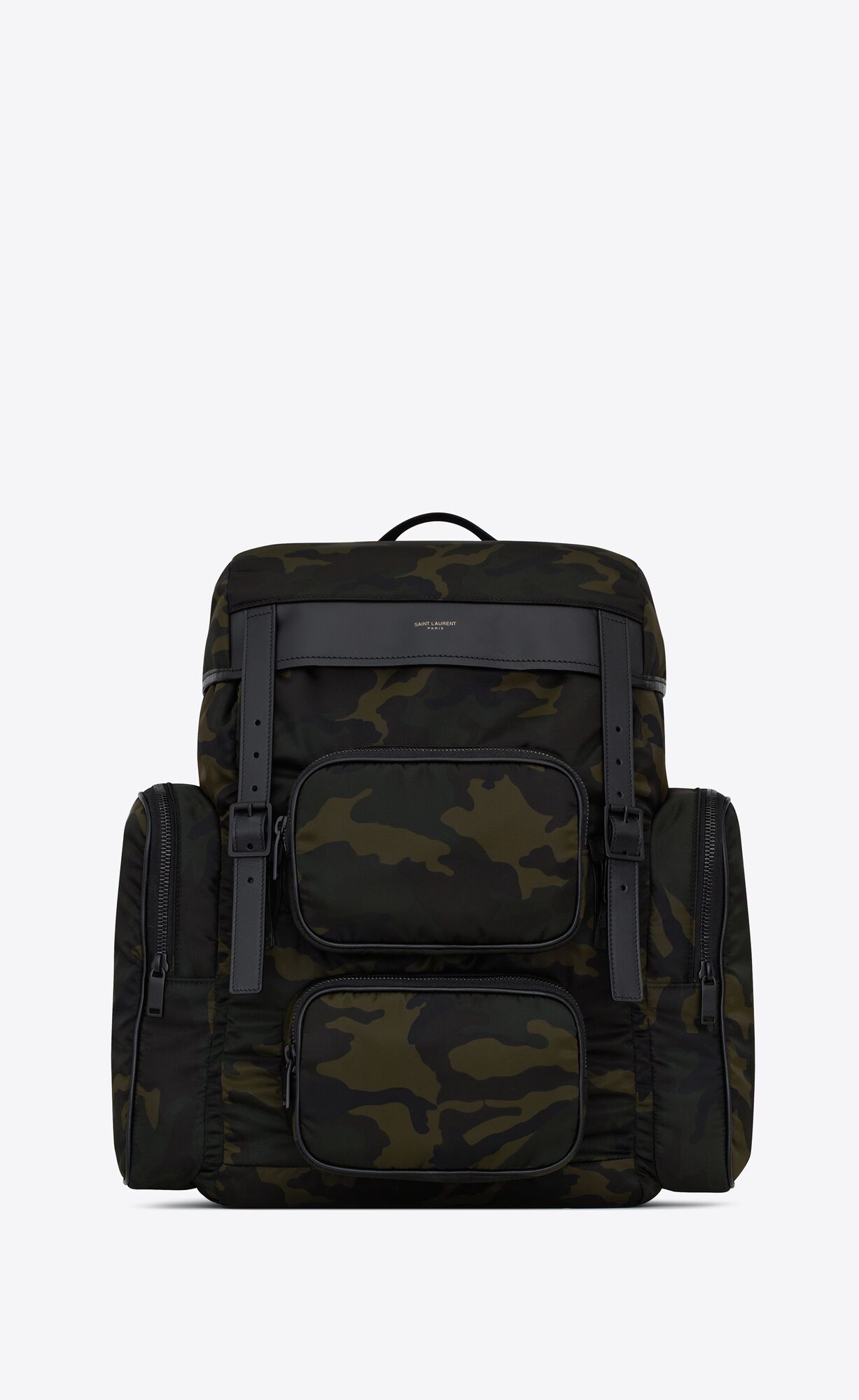 YSL City Multi-pocket Backpack In Smooth Leather And Nylon Black And Khaki | AEHRI8069