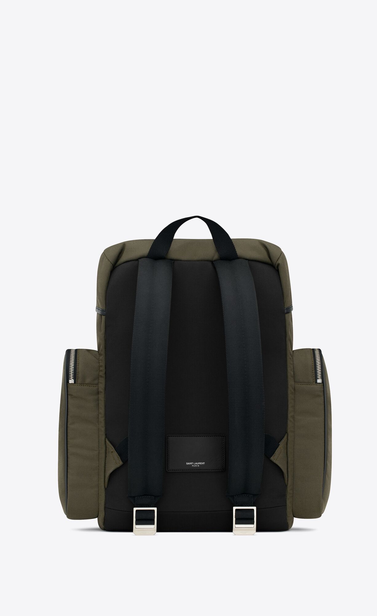 YSL City Multipocket Backpack In Canvas, Smooth Leather And Nylon Khaki | OJXYA3846