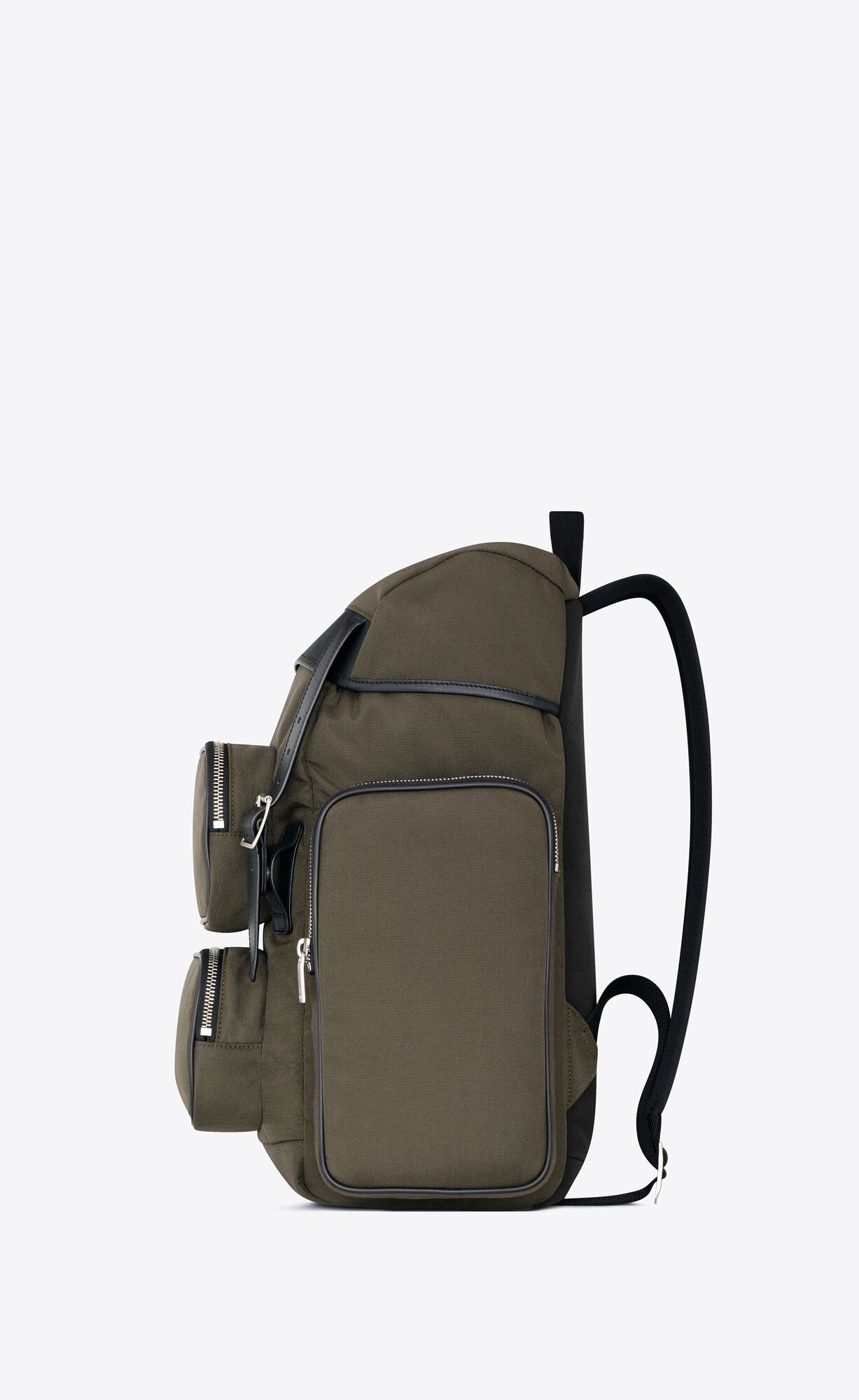 YSL City Multipocket Backpack In Canvas, Smooth Leather And Nylon Khaki | OJXYA3846