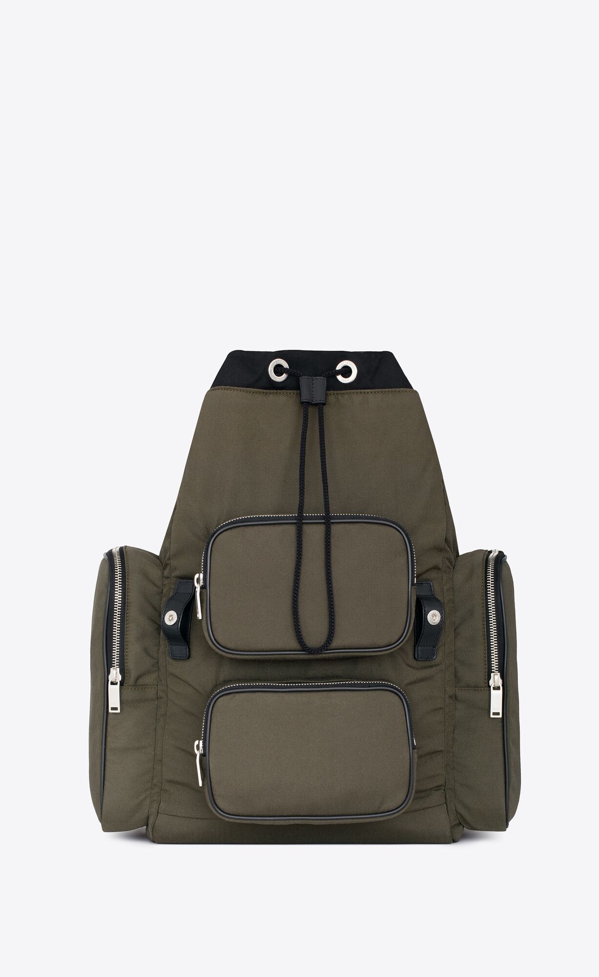 YSL City Multipocket Backpack In Canvas, Smooth Leather And Nylon Khaki | OJXYA3846