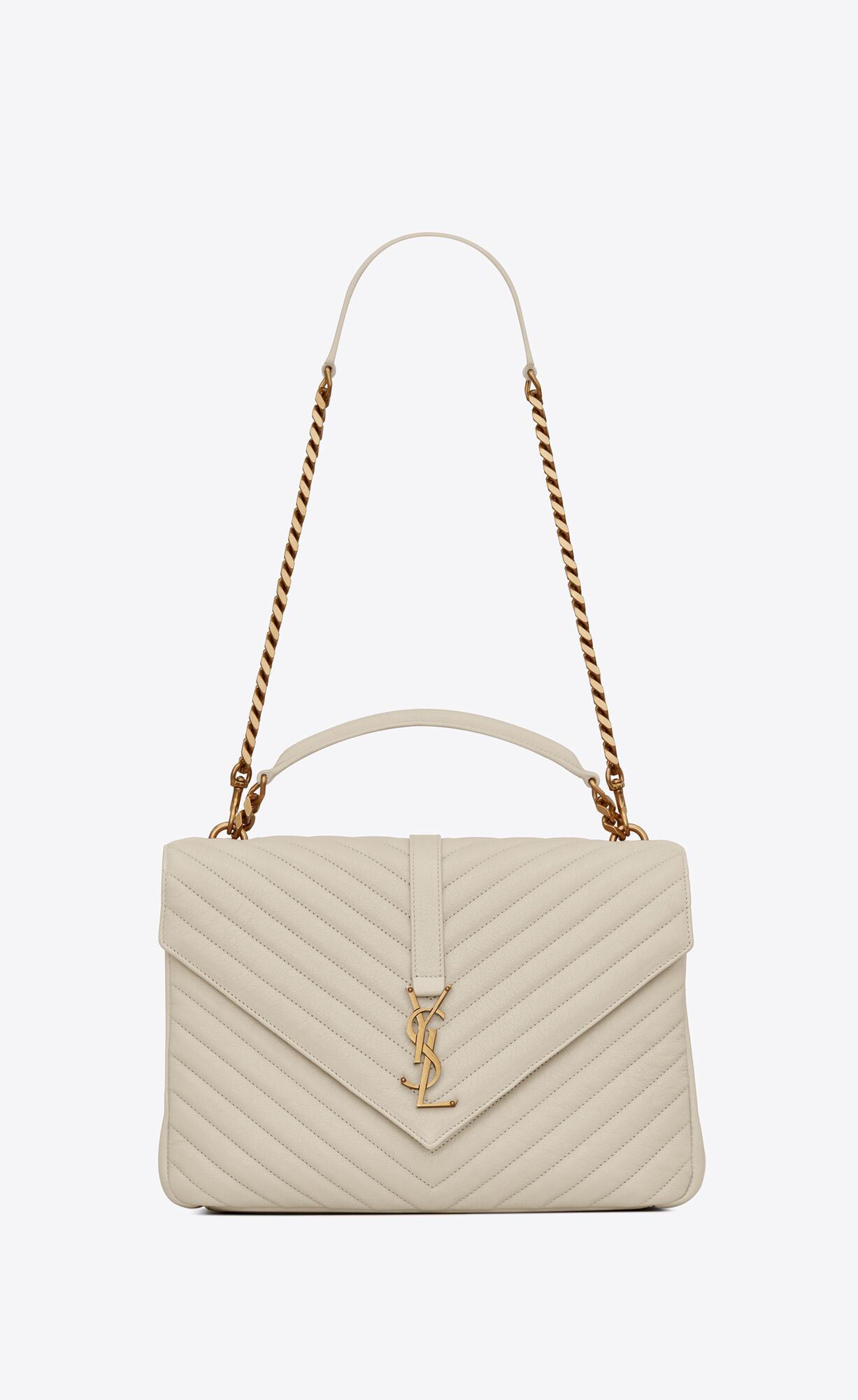 YSL College Large Chain Bag In Quilted Leather Blanc Vintage | TSNHC1369