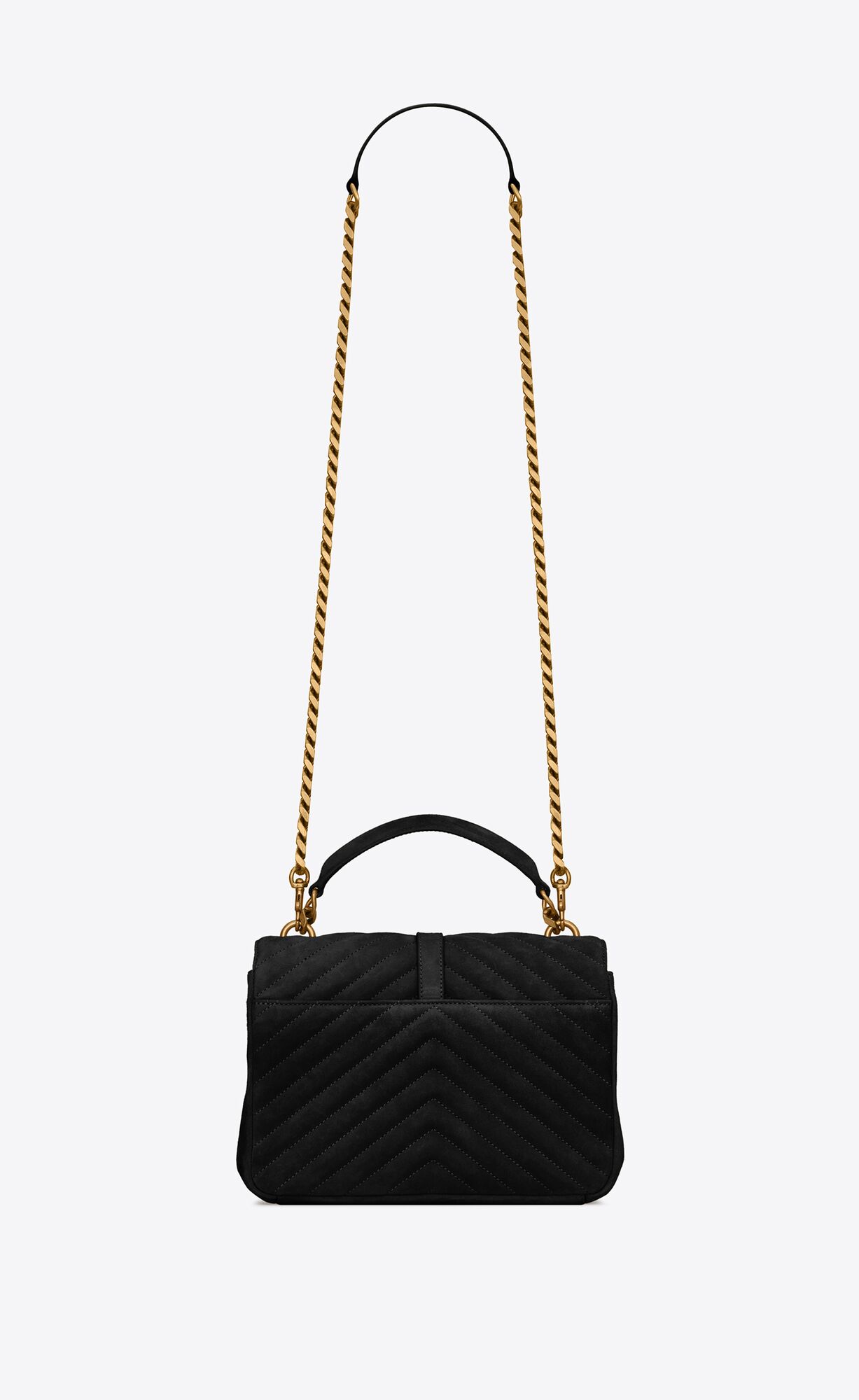 YSL College Medium Chain Bag In Quilted Suede Black | DKSBJ4503