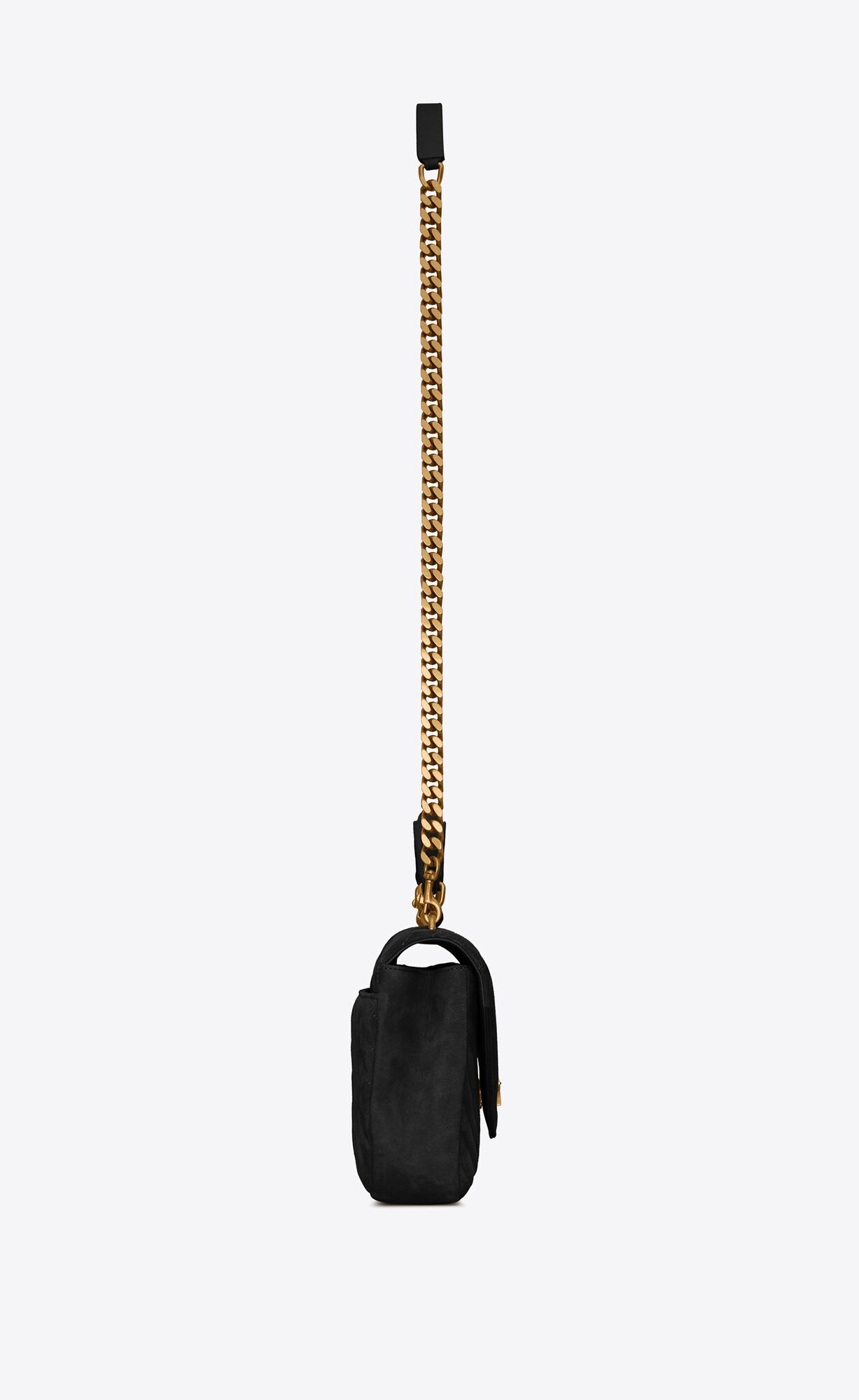 YSL College Medium Chain Bag In Quilted Suede Black | DKSBJ4503