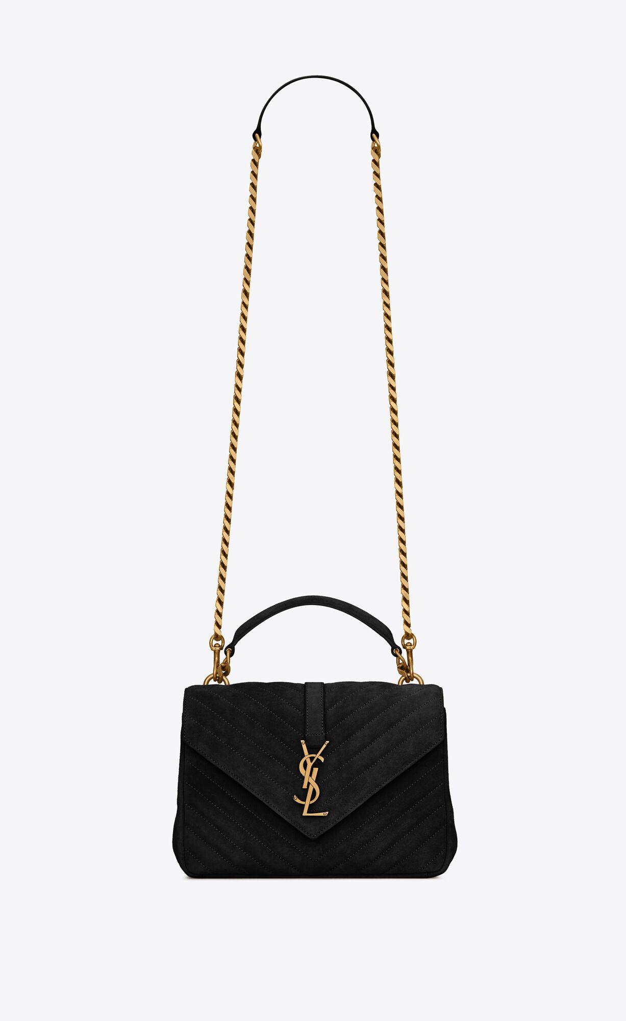 YSL College Medium Chain Bag In Quilted Suede Black | DKSBJ4503