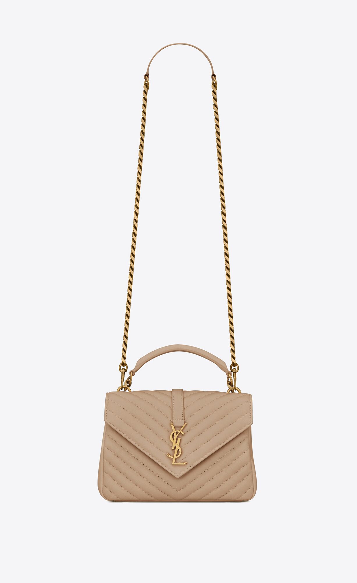 YSL College Medium Chain Bag In Quilted Leather Dark Beige | LDBJN2456