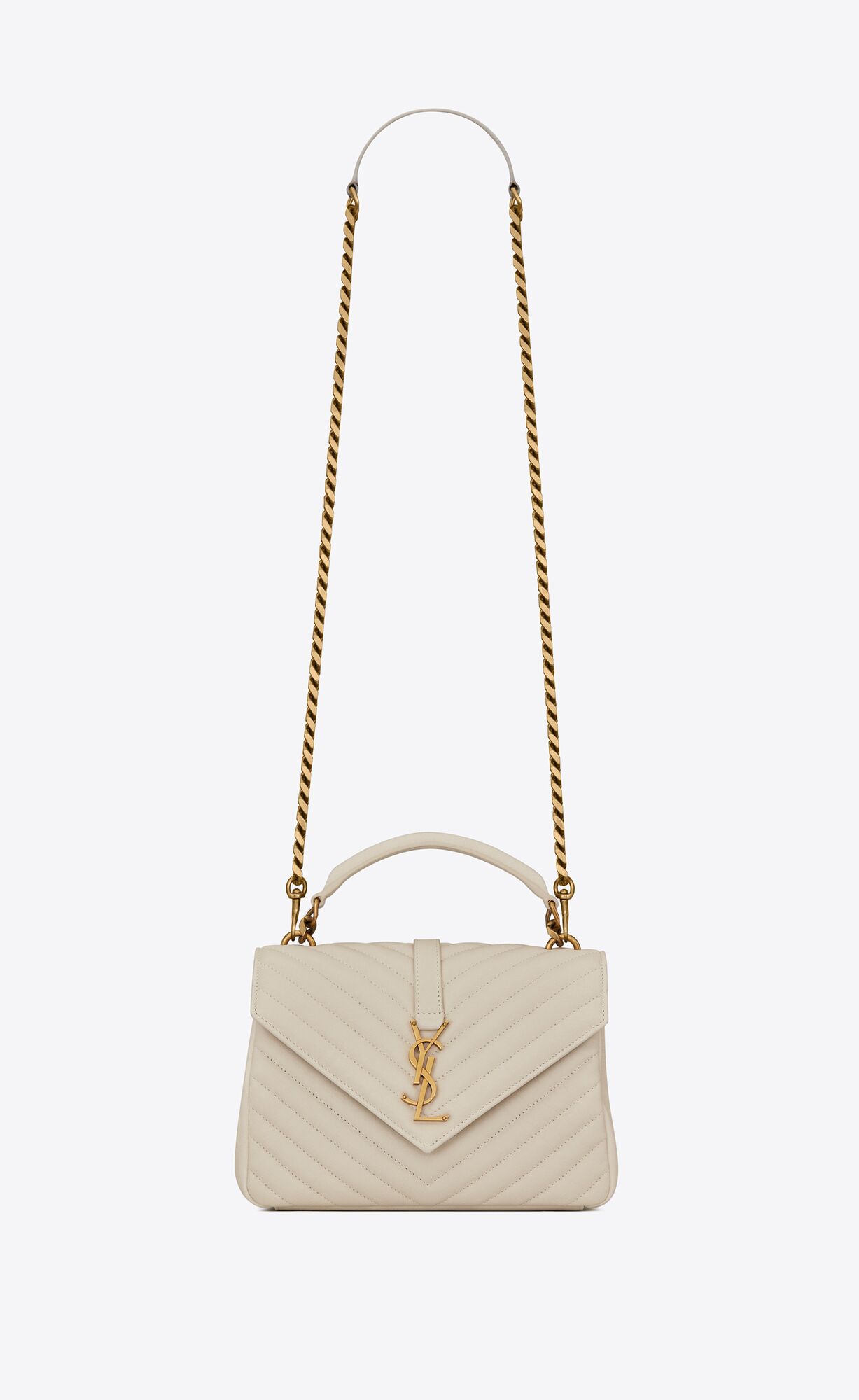 YSL College Medium Chain Bag In Quilted Leather Blanc Vintage | TGPQW0751