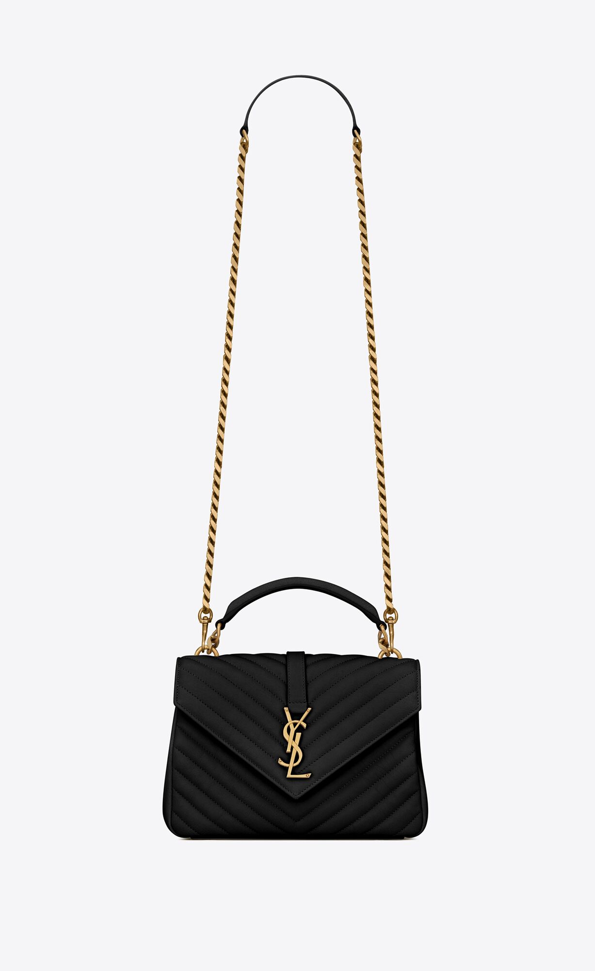 YSL College Medium Chain Bag In Quilted Leather Black | UQGCY4739