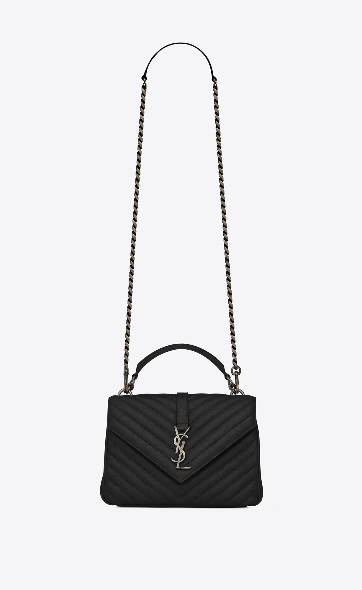 YSL College Medium Chain Bag In Quilted Leather Black | WHKZM9341