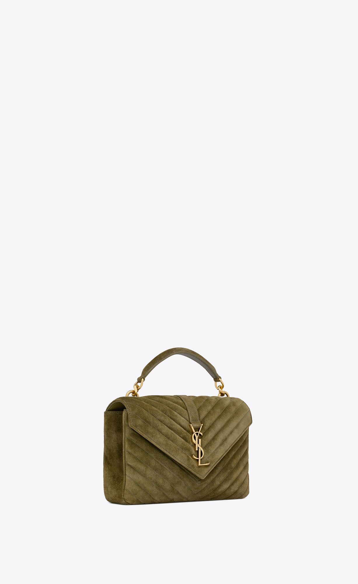 YSL College Medium In Quilted Suede Loden Green | POYEQ4367