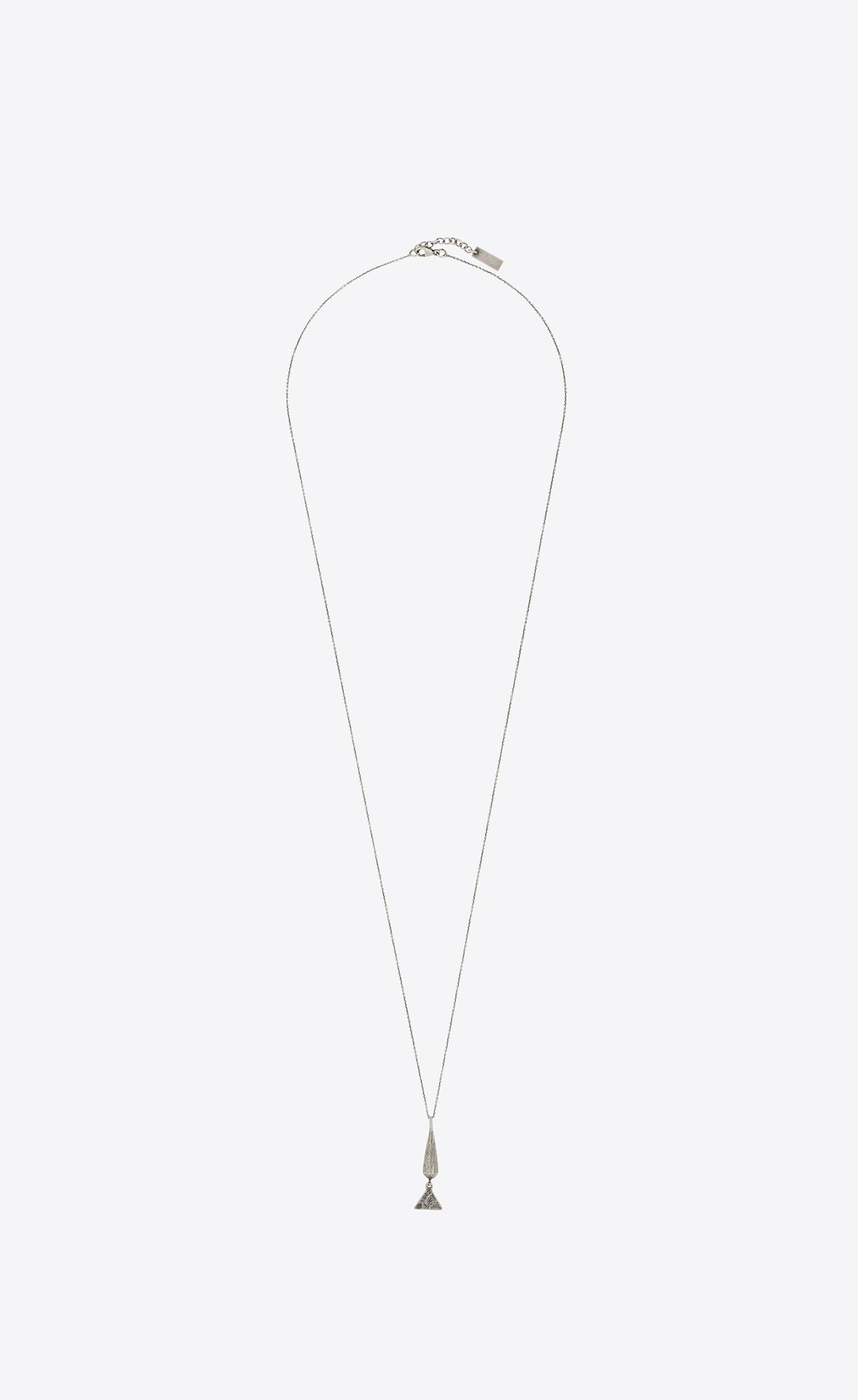 YSL Cone And Triangle Charm Necklace In Metal Oxidized Silver | SILEB6037