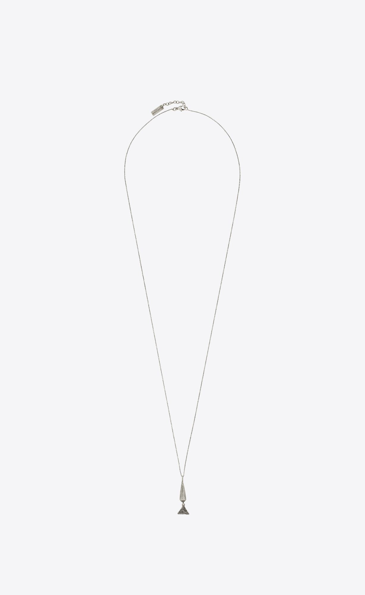 YSL Cone And Triangle Charm Necklace In Metal Oxidized Silver | SILEB6037