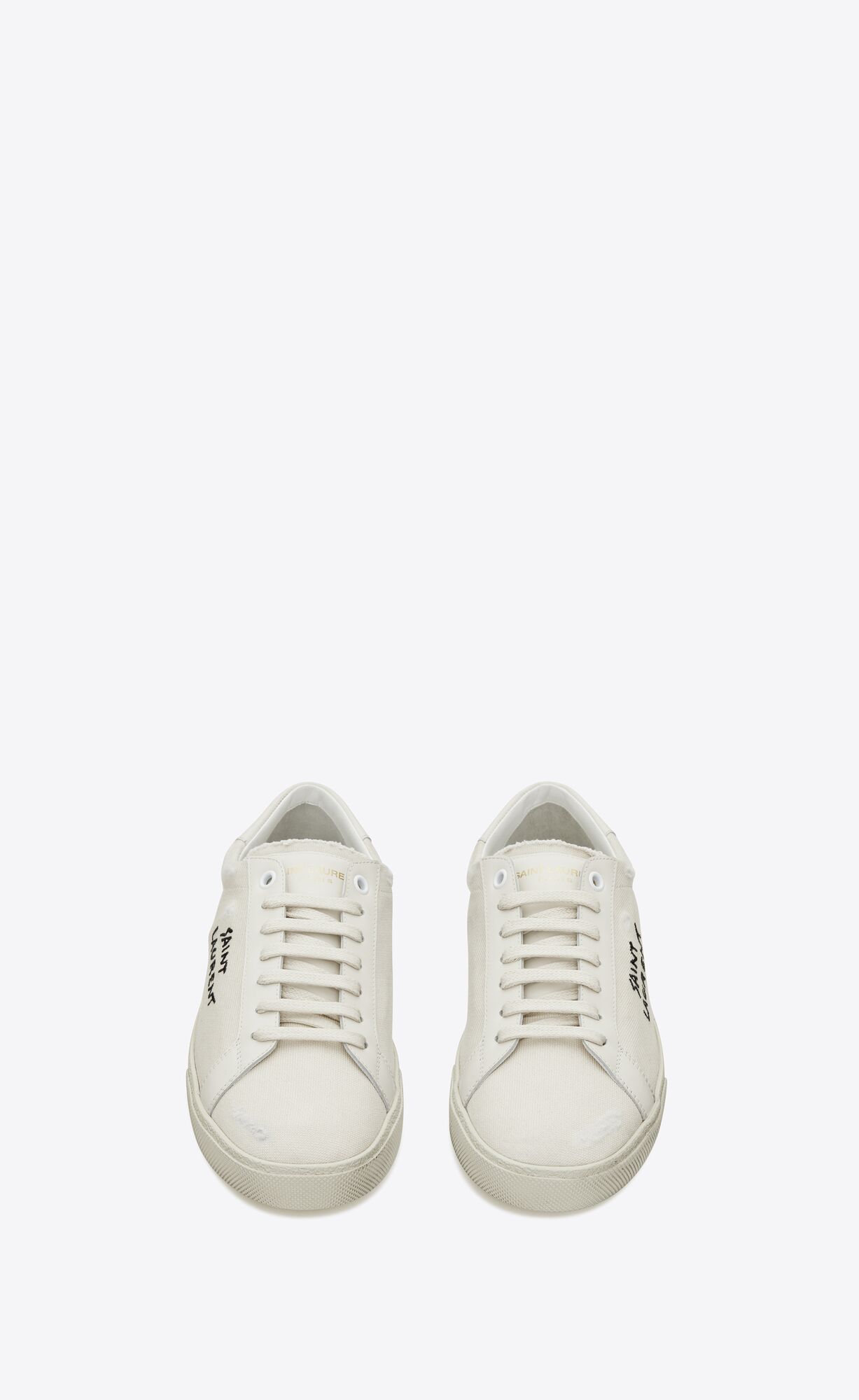 YSL Court Classic Sl/06 Embroidered Sneakers In Canvas And Leather Cream | CBARX9652