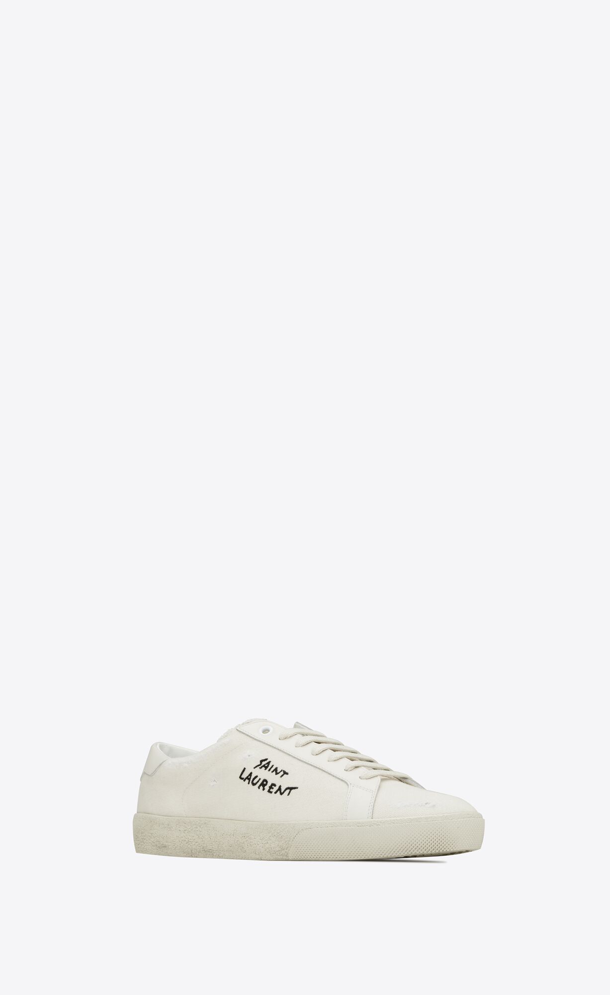 YSL Court Classic Sl/06 Embroidered Sneakers In Canvas And Leather Cream | CBARX9652