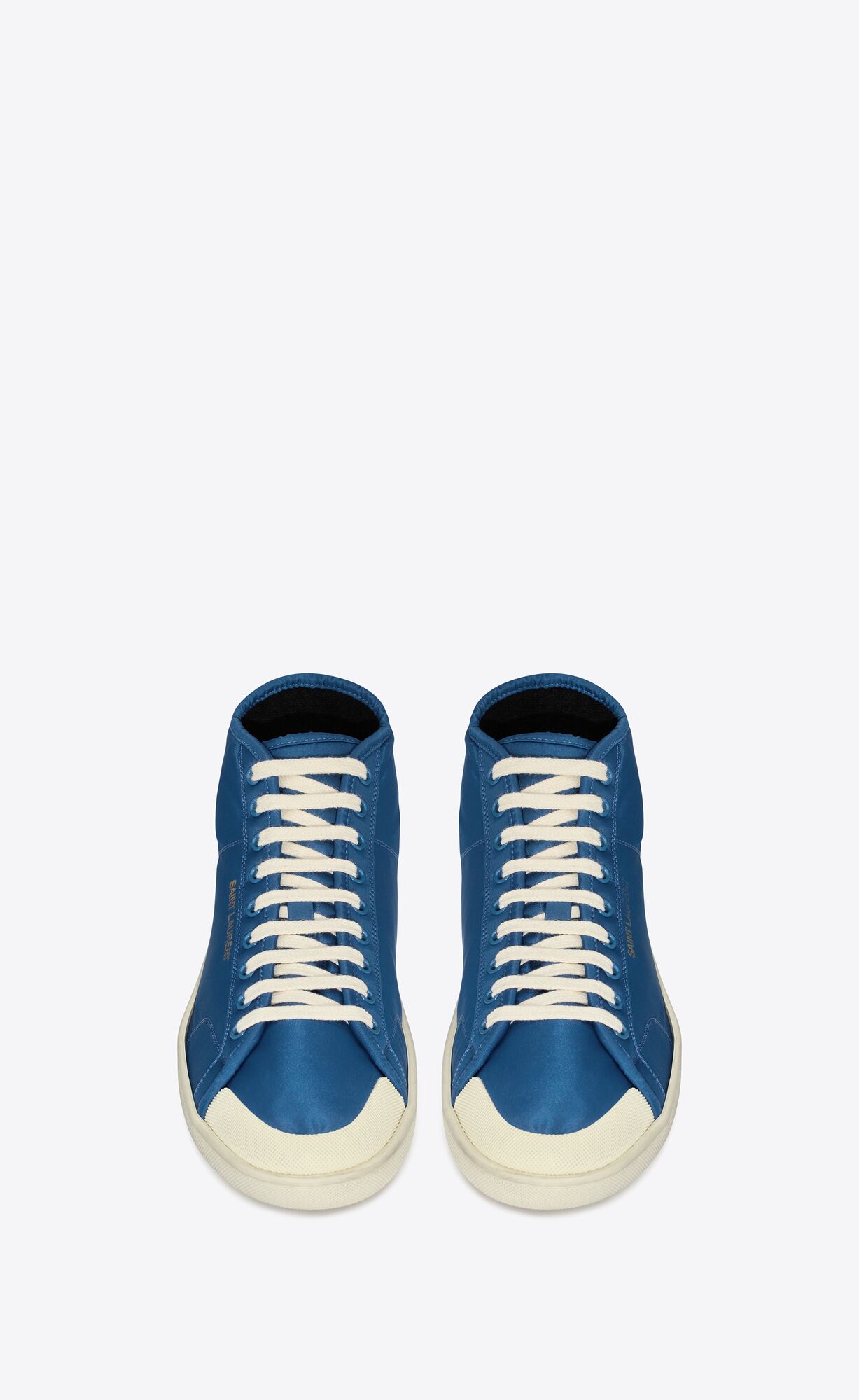 YSL Court Classic Sl/39 Mid-top Sneakers In Nylon And Leather Navy And Coffe White | GNOAU6302