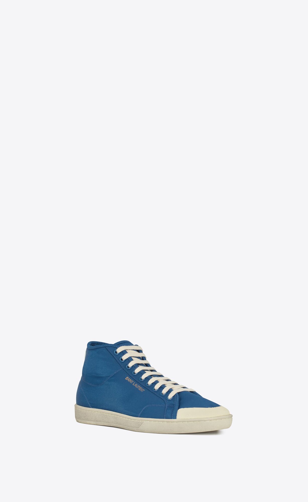 YSL Court Classic Sl/39 Mid-top Sneakers In Nylon And Leather Navy And Coffe White | GNOAU6302