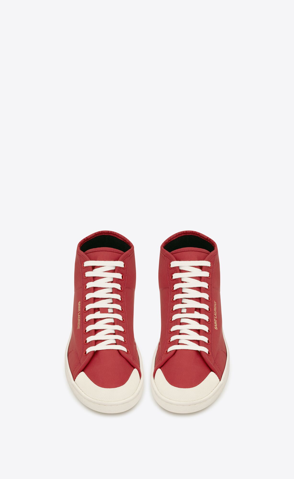 YSL Court Classic Sl/39 Mid-top Sneakers In Nylon And Leather Red And Coffe White | HRLKS3692