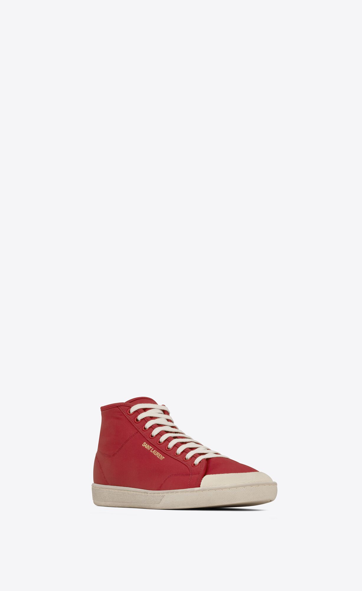 YSL Court Classic Sl/39 Mid-top Sneakers In Nylon And Leather Red And Coffe White | HRLKS3692