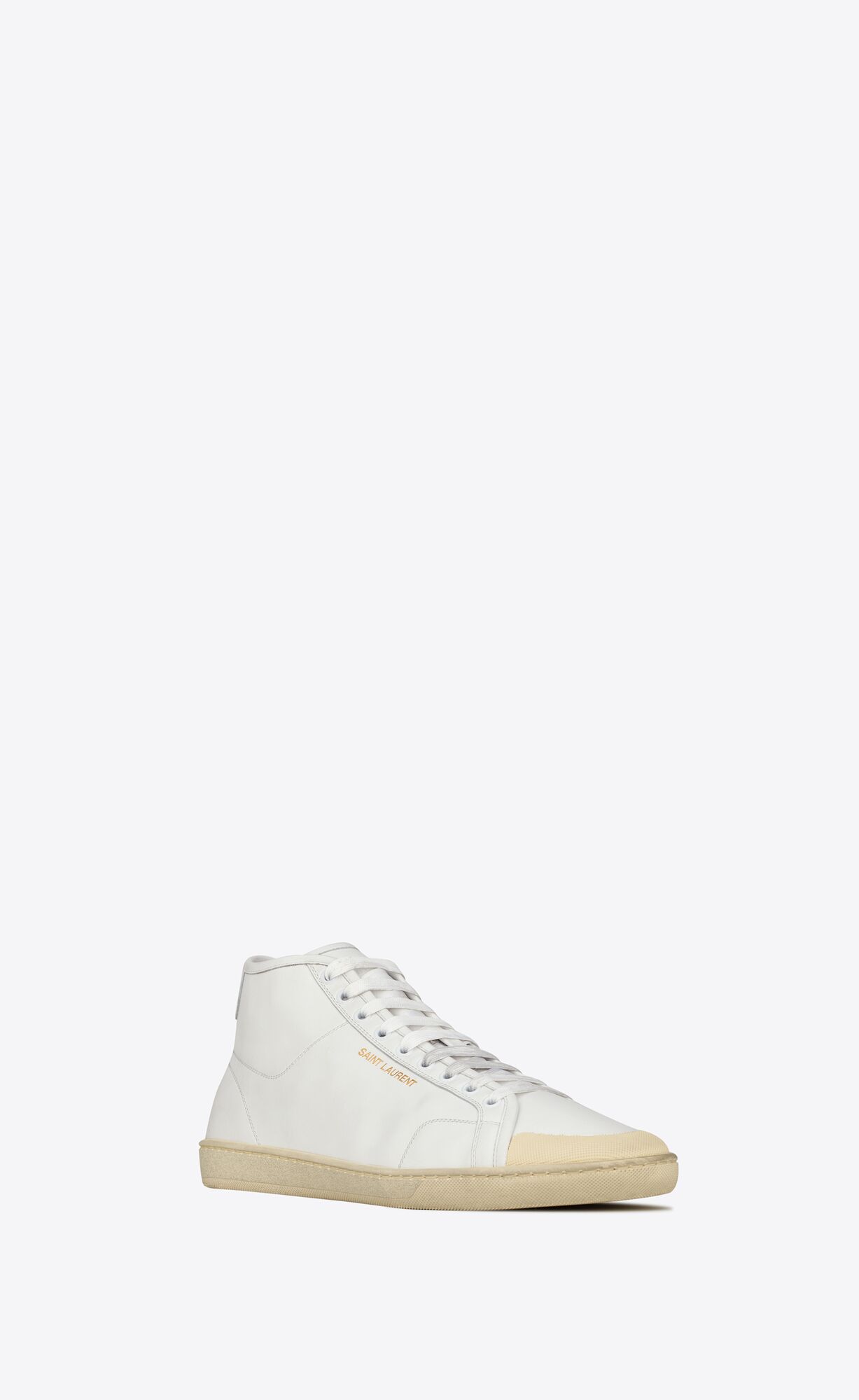 YSL Court Classic Sl/39 Mid-top Sneakers In Grained Leather Ivory | KCNJG8190