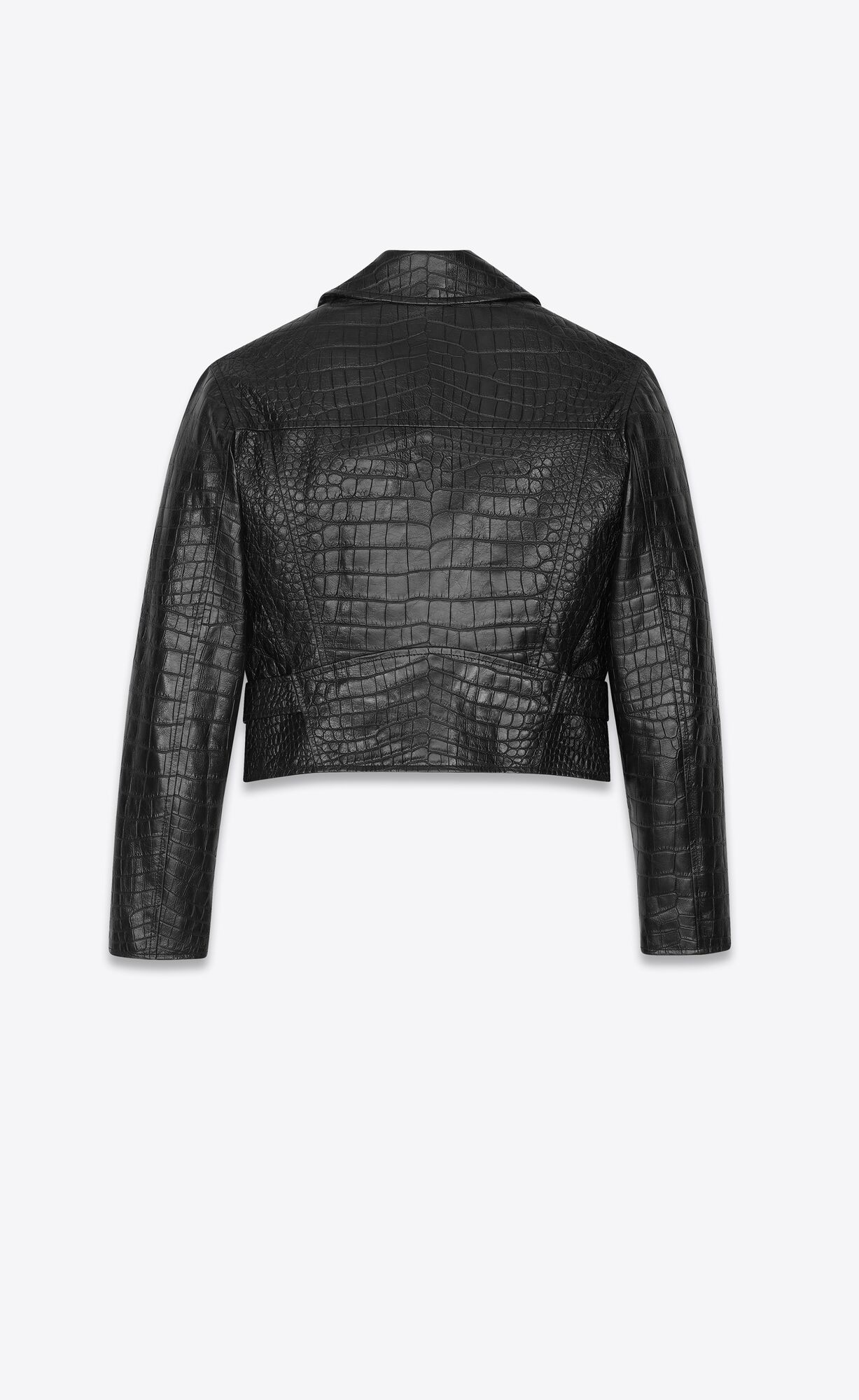 YSL Cropped Jacket In Crocodile-embossed Leather Black | DGMAZ9506