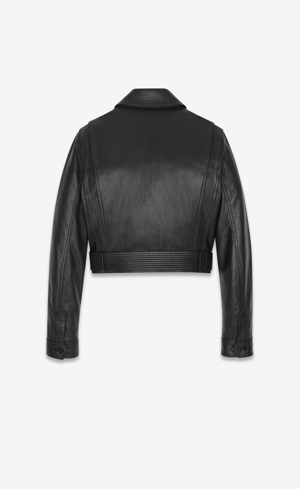 YSL Cropped Jacket In Drummed Lambskin Noir | NHYLU8297