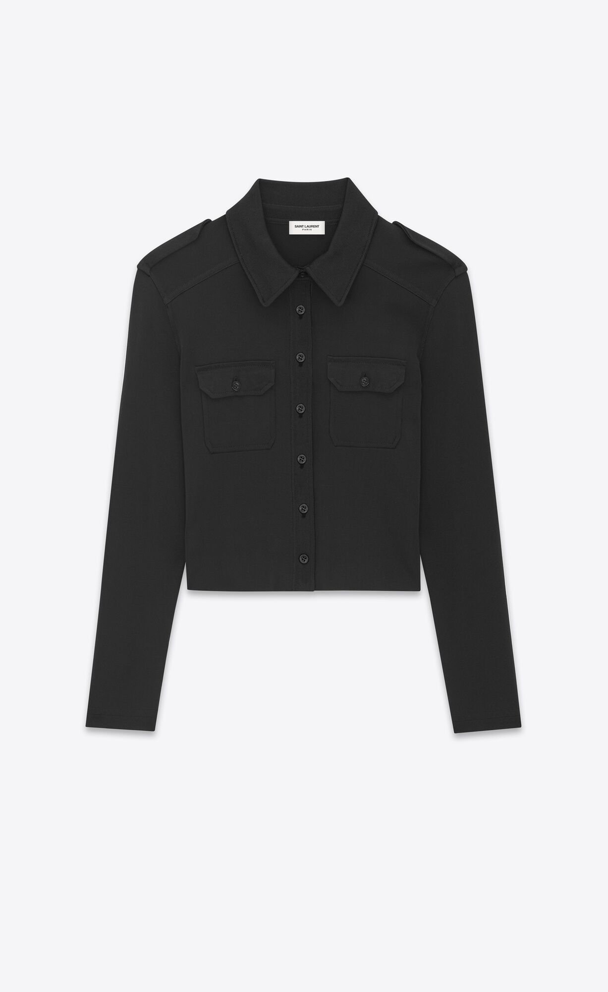 YSL Cropped Polo Shirt In Knit Black | FSOIT1628