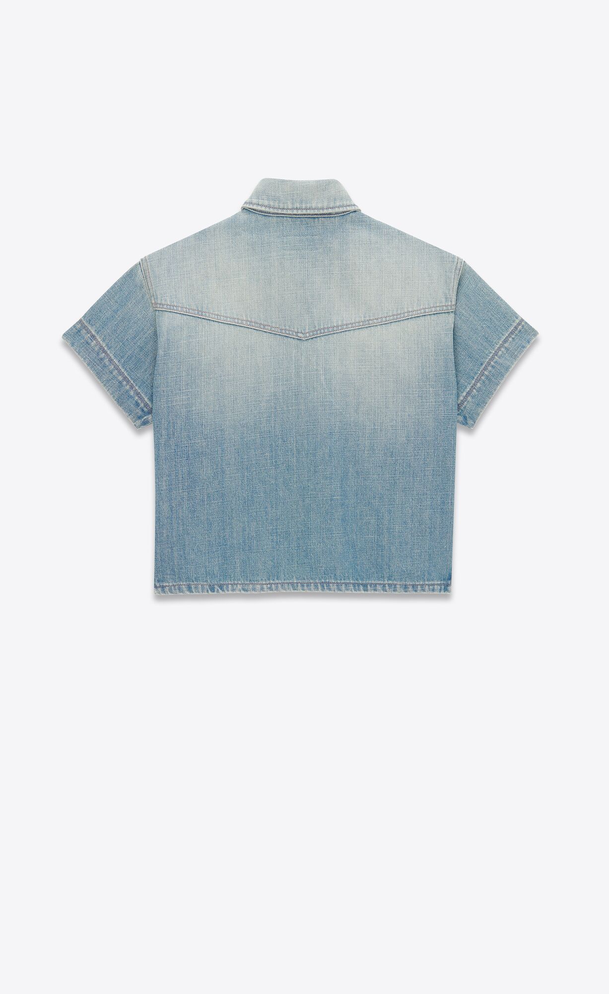 YSL Cropped Shirt In Blue Twill Denim Light Japanese Lake Blue | XHNPE3790