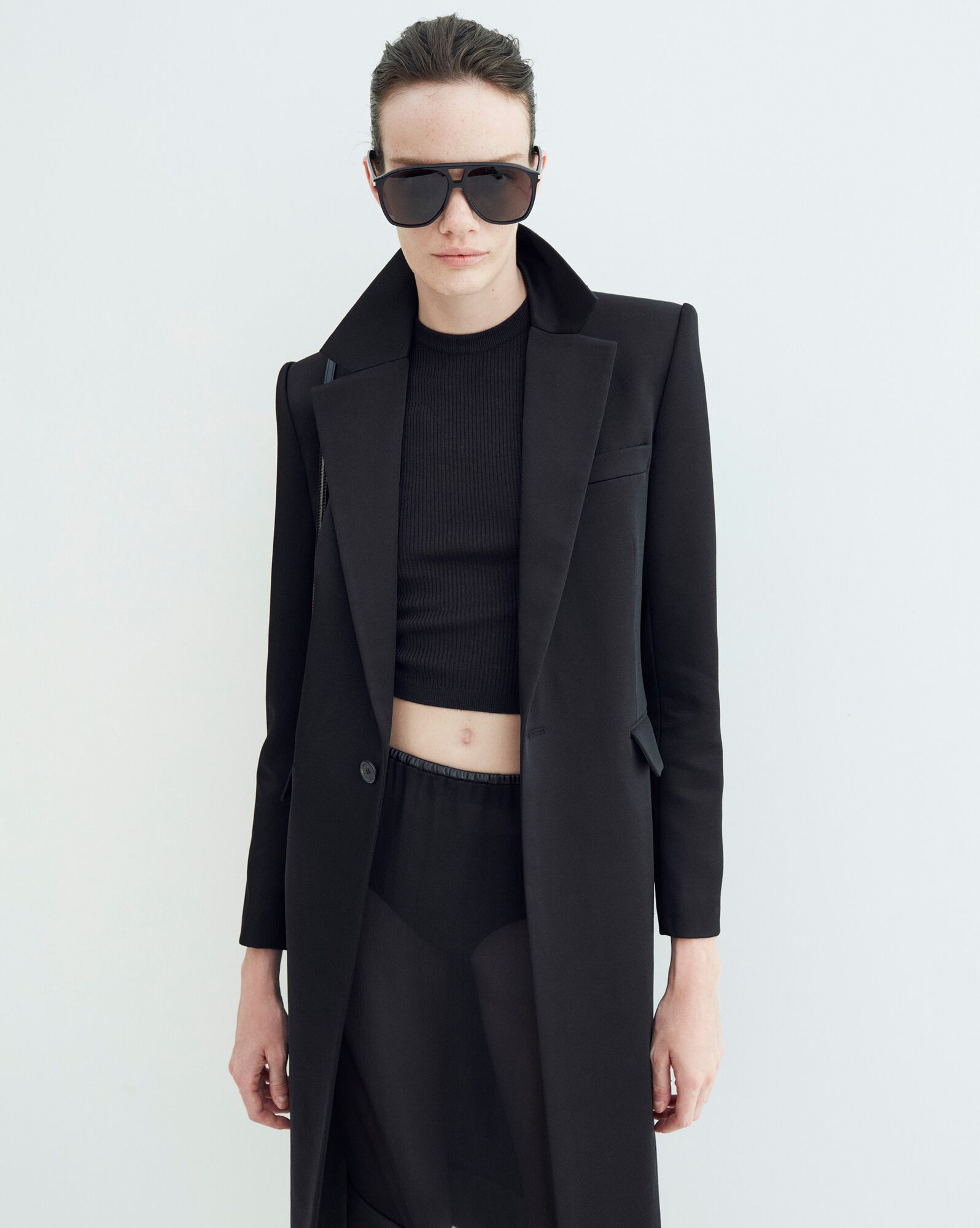 YSL Cropped Top In Cashmere, Wool And Silk Black | NESCU3041