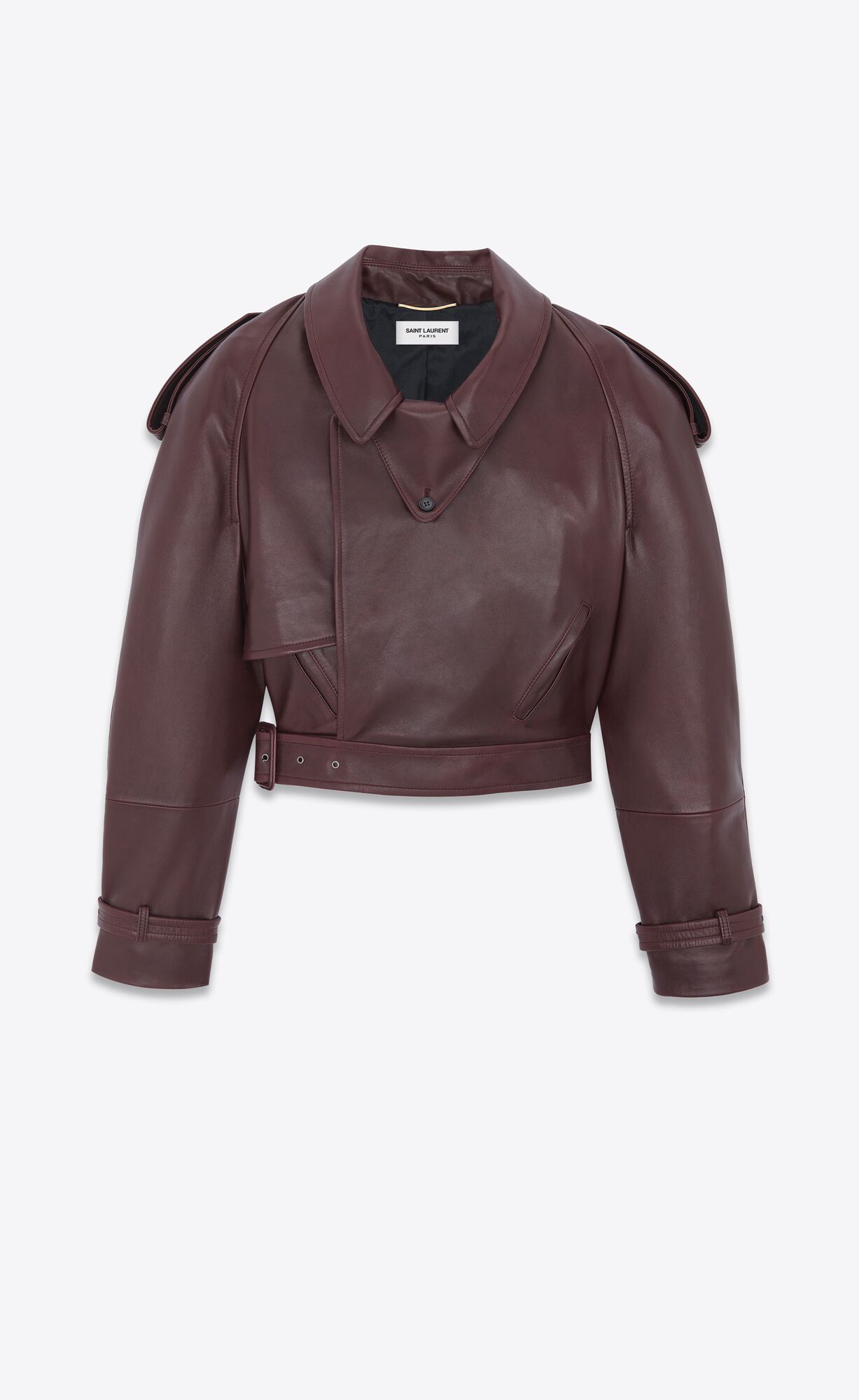 YSL Cropped Trench In Shiny Lambskin Bordeaux | TNMYW9172