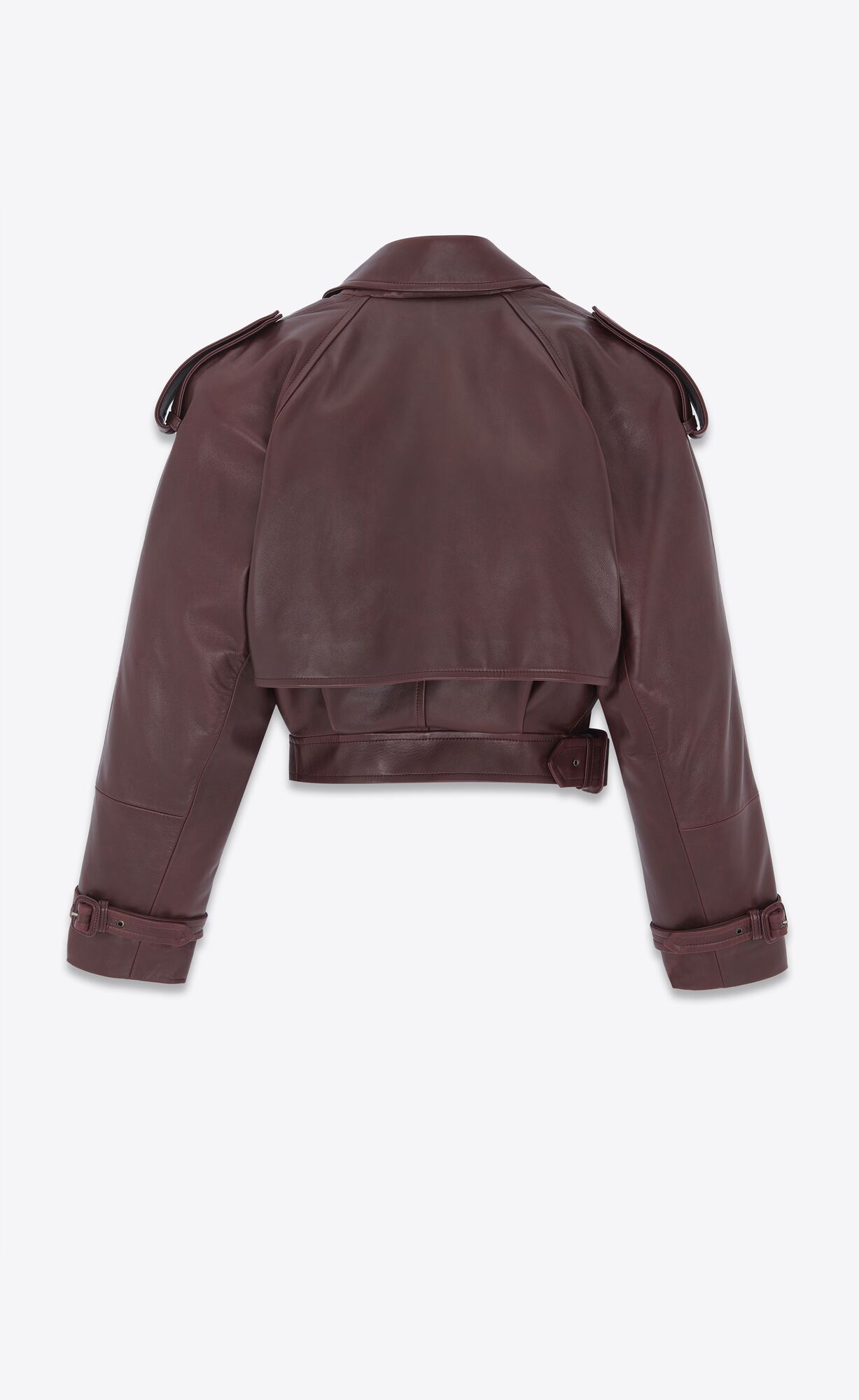 YSL Cropped Trench In Shiny Lambskin Bordeaux | TNMYW9172