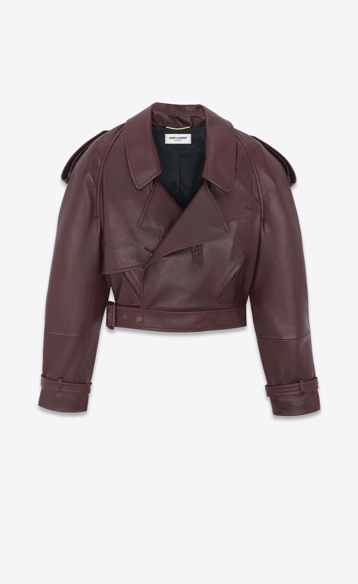 YSL Cropped Trench In Shiny Lambskin Bordeaux | TNMYW9172