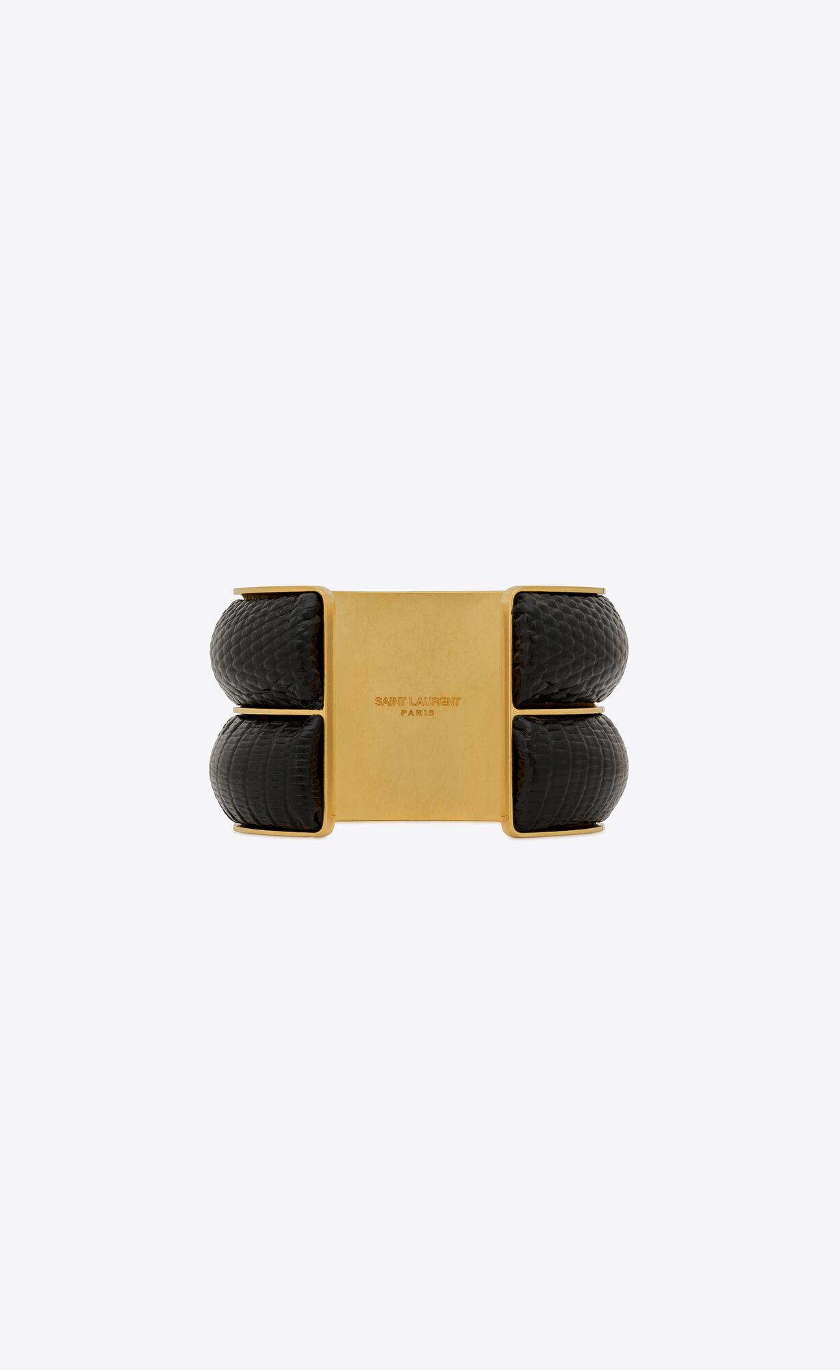 YSL Cushion Cuff In Lizard-embossed Leather And Metal Black | RYSZJ6593