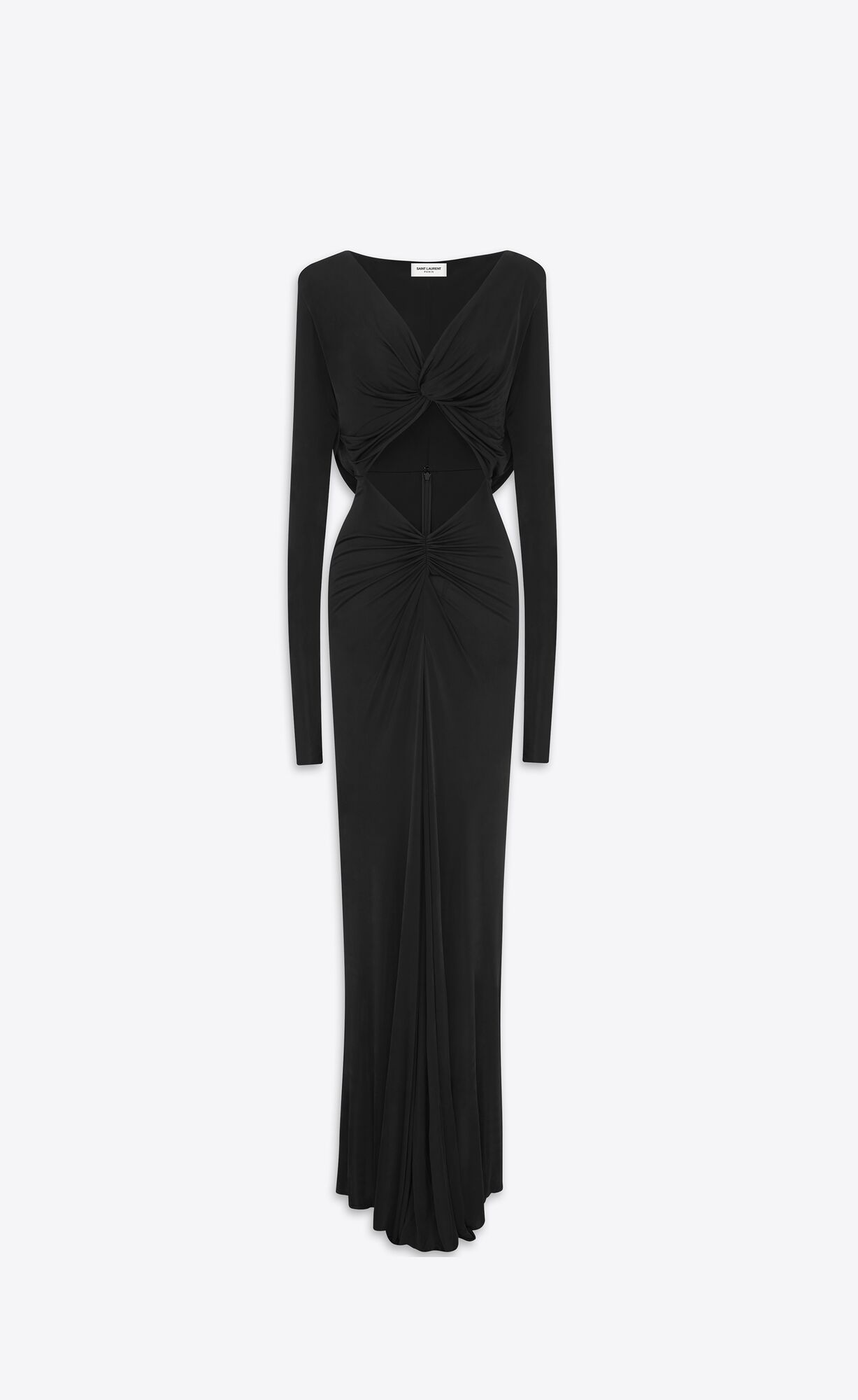 YSL Cut-out Long Dress In Shiny Jersey Black | TEJQK0492