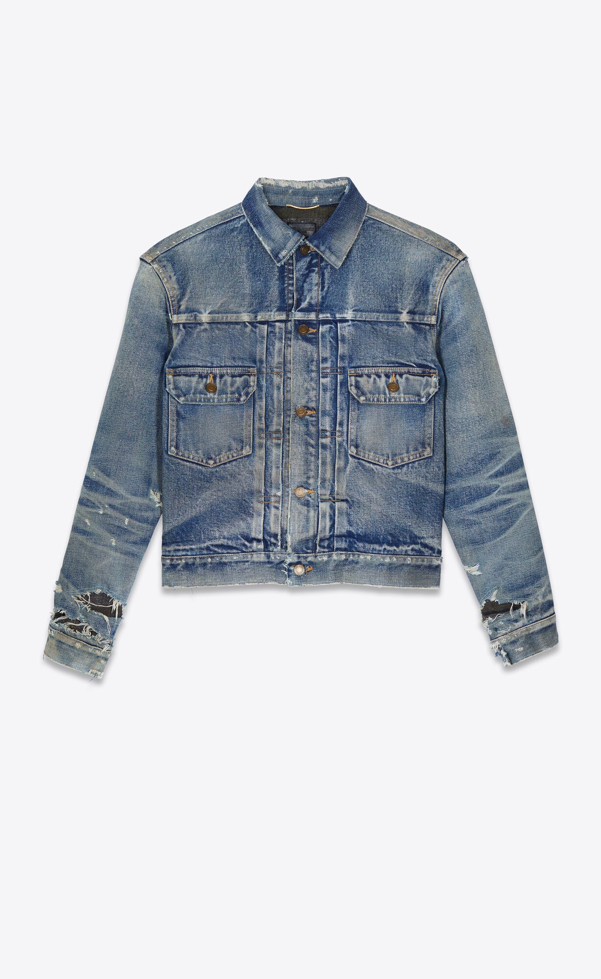 YSL Destroyed Jacket In \'70s Blue Trash Denim 70'S Blue Trash | SGZQP7810