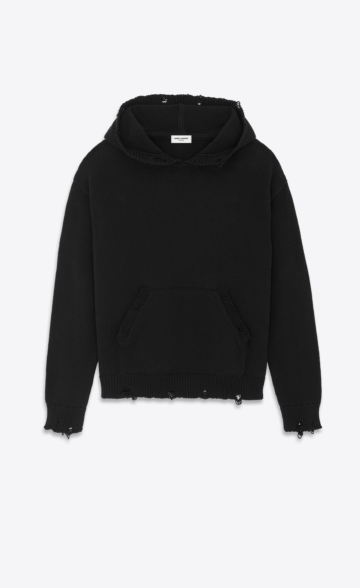 YSL Distressed Hoodie In Cotton Noir | BFGXJ5426