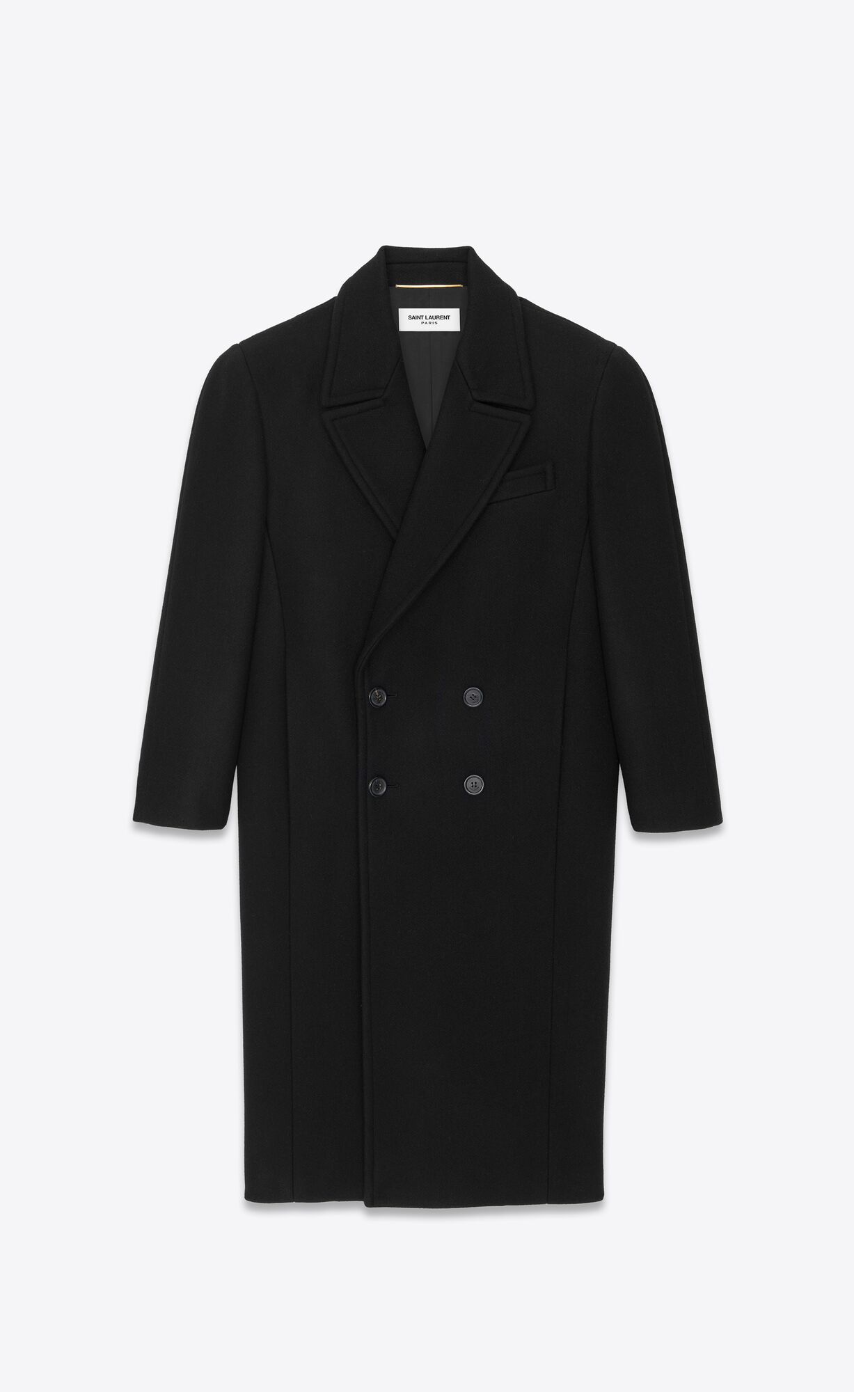 YSL Double-breasted Coat In Cashmere Noir | ZKTFG7320