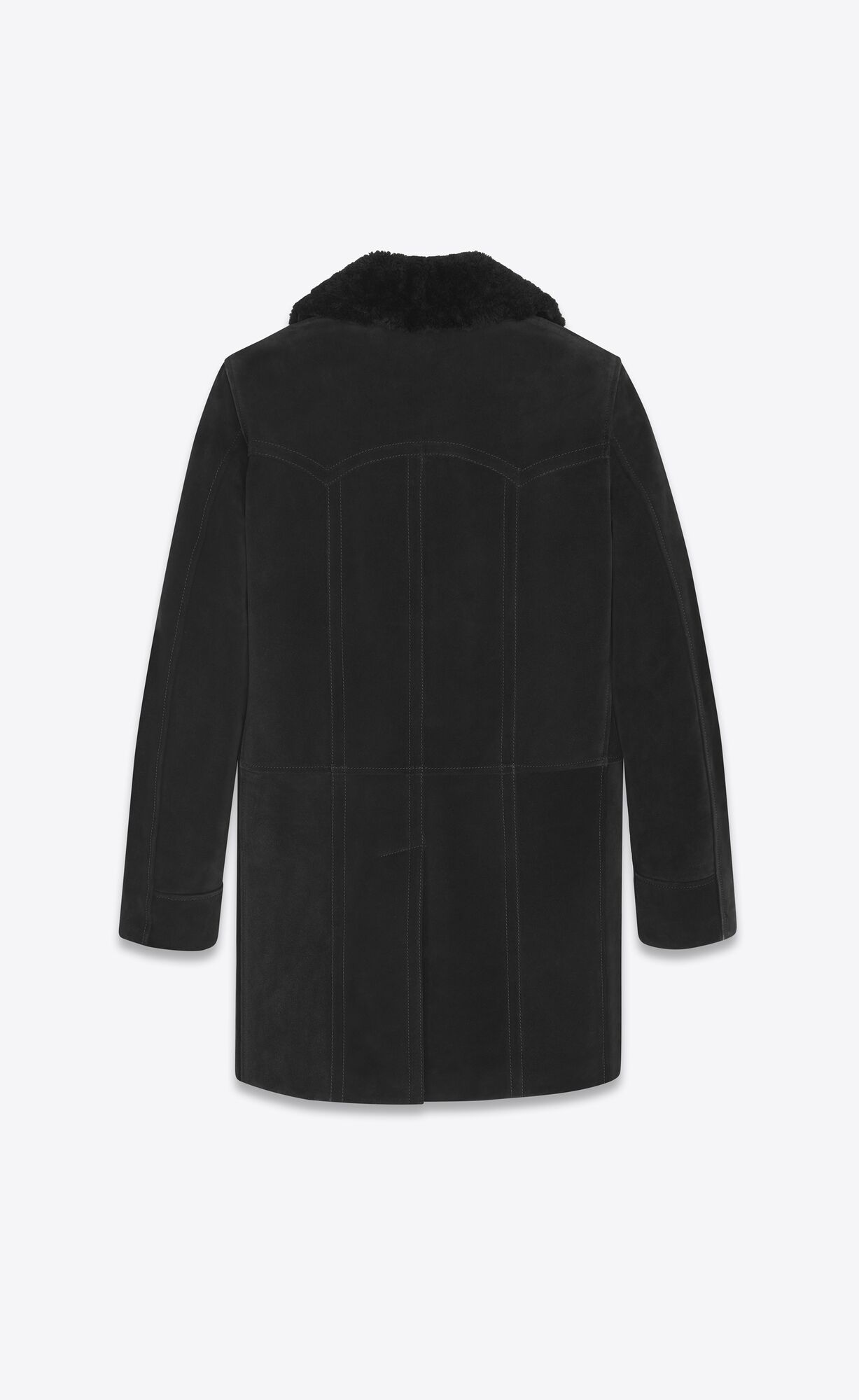 YSL Double-breasted Coat In Suede And Shearling Black | ANLXS3024