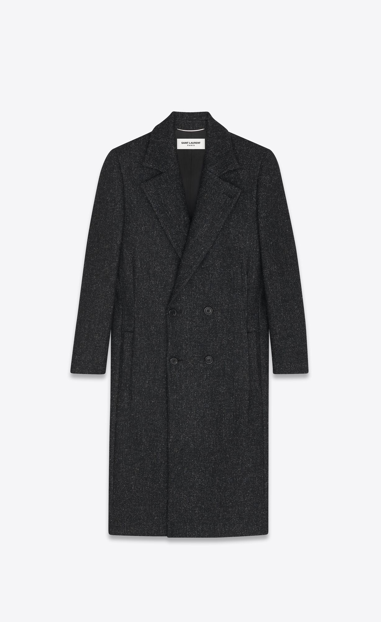 YSL Double-breasted Coat In Wool Noir Gris | ERXZD0281