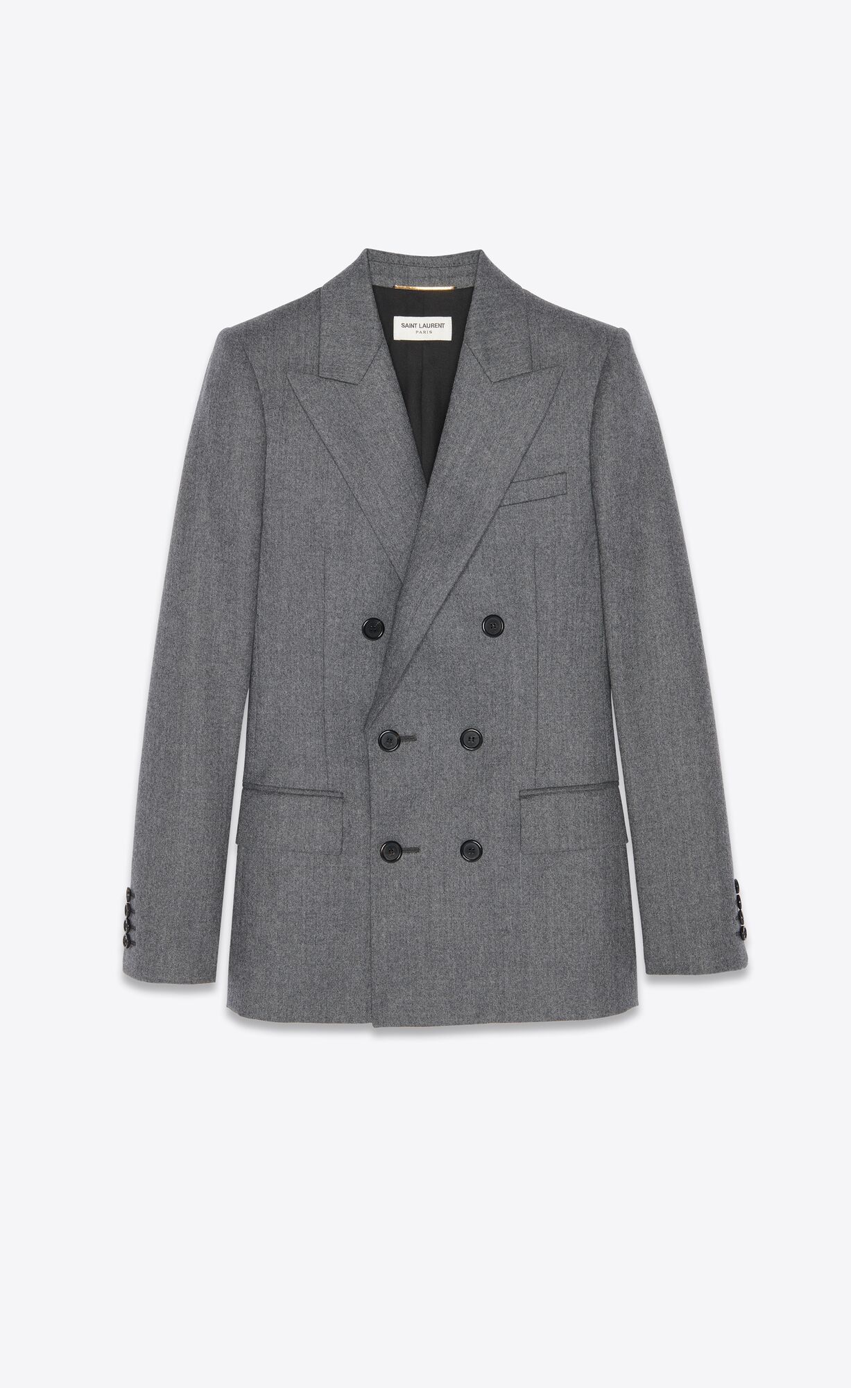 YSL Double-breasted Jacket In Flannel Gris | SXYVT8276