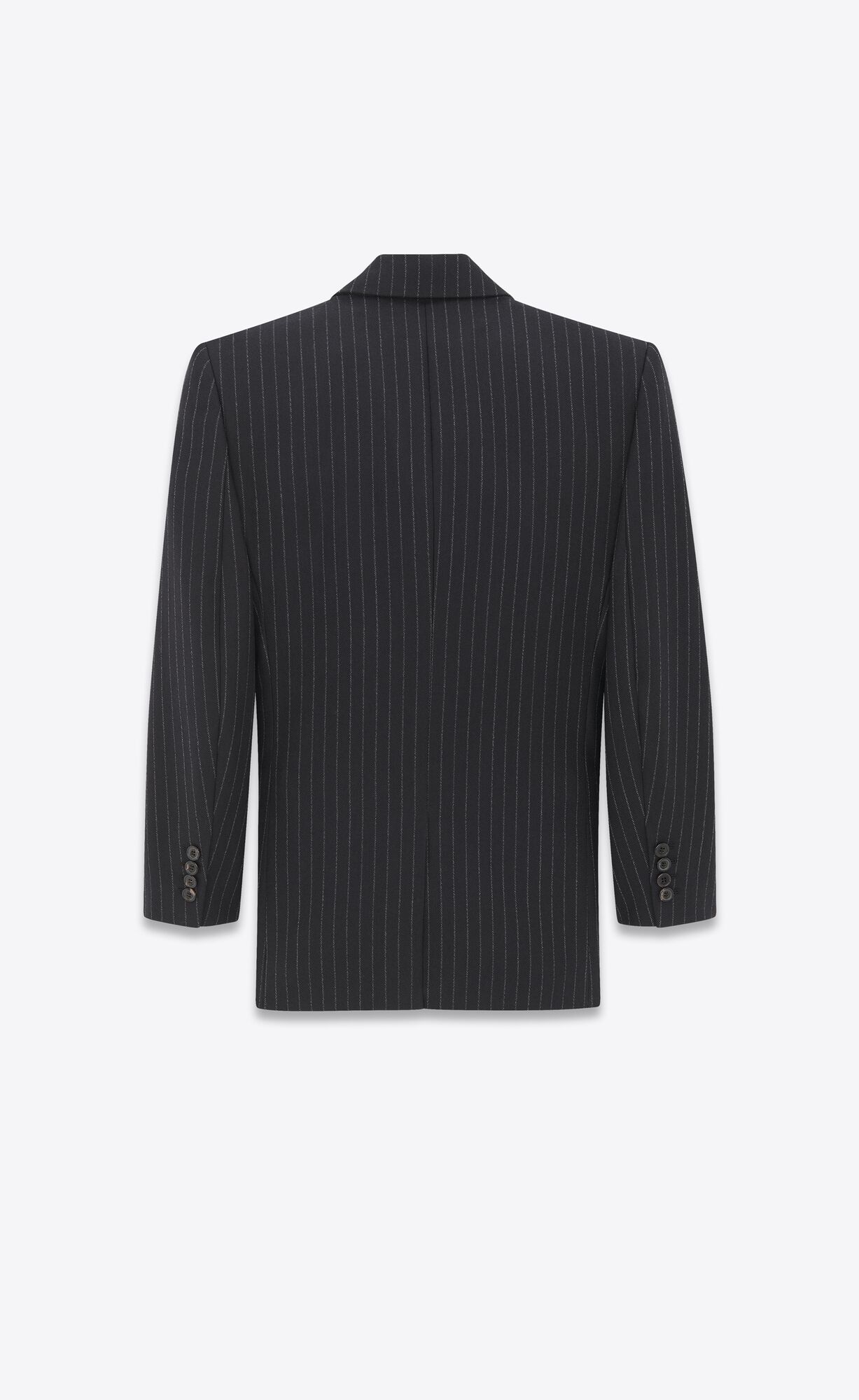 YSL Double-breasted Jacket In Rive Gauche Striped Flannel Noir Blanc | EAYPC5807