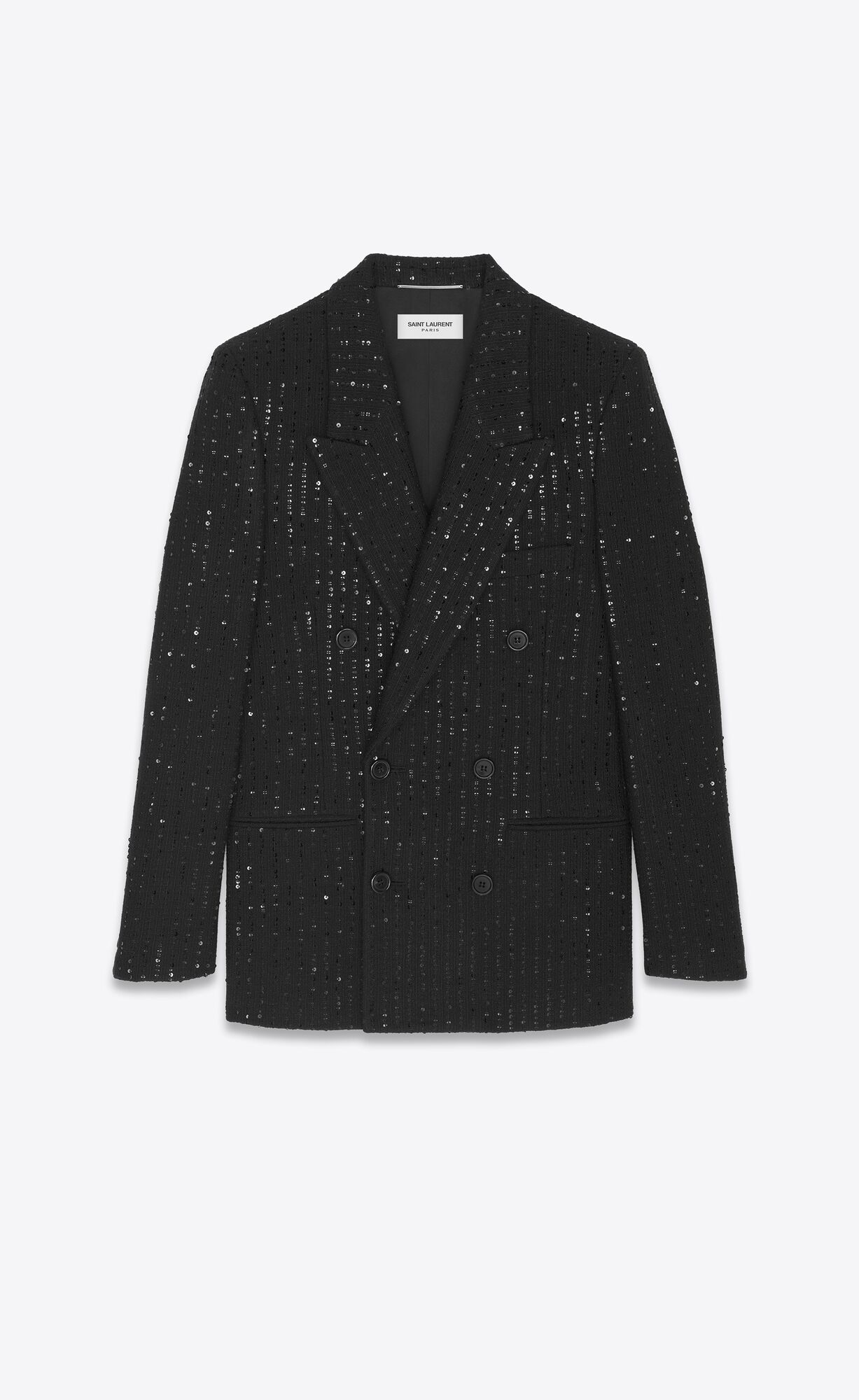 YSL Double-breasted Jacket In Sequined Tweed Noir Brilliant | IAKPV1946