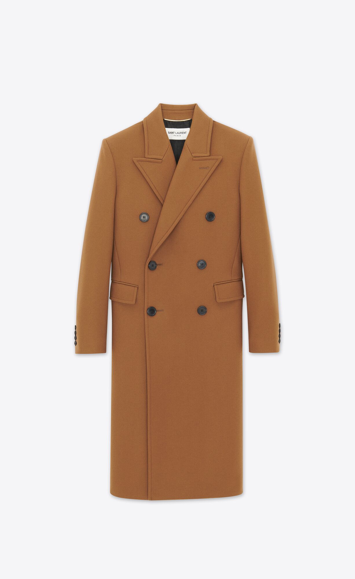 YSL Double-breasted Long Coat In Wool Camel | WPKJF0134